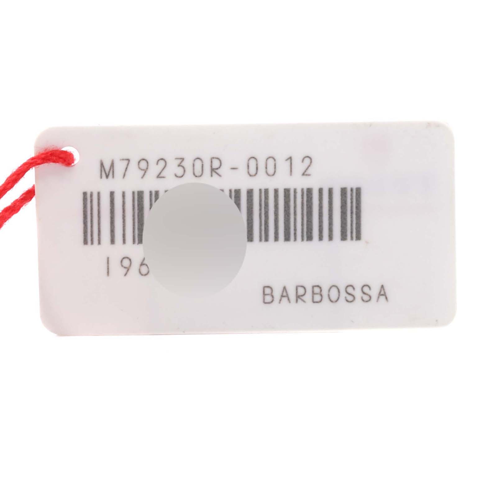 This image shows a tag with the model number for a Tudor Heritage Black Bay 79230R Men's Stainless Steel Black Dial 79230R Men's Stainless Steel Black Dial watch.
