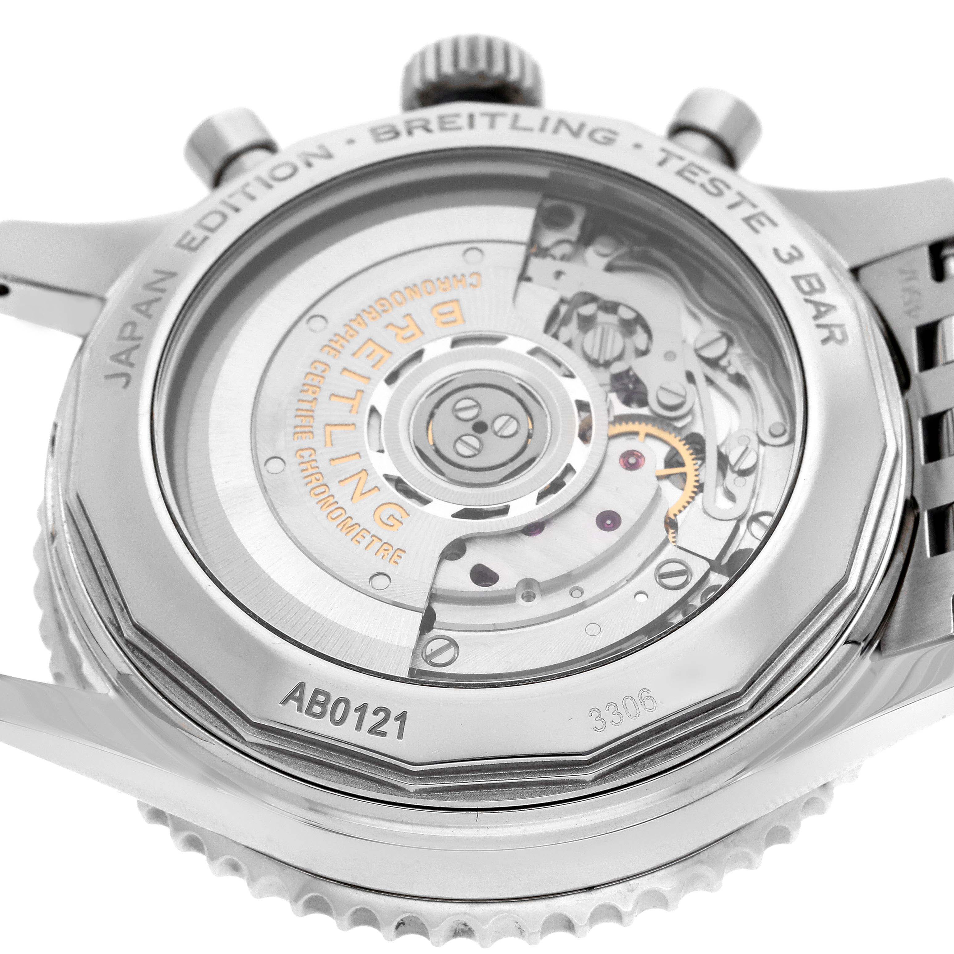 The image shows the back of the Breitling Limited Series watch, highlighting its exposed movement and engraved details.