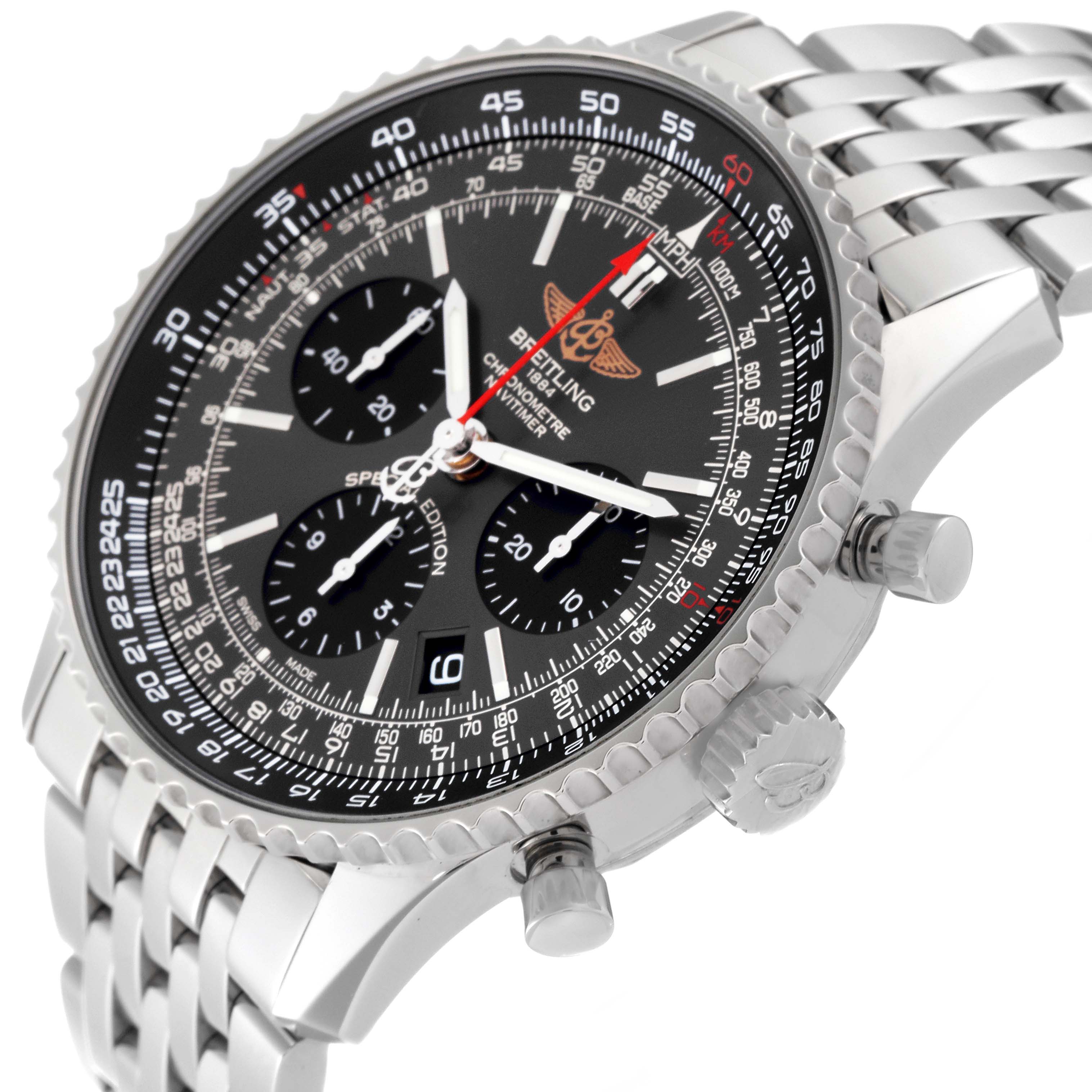 The image shows the front and side view of the Breitling Limited Series watch, highlighting the bezel, dial, and crown.