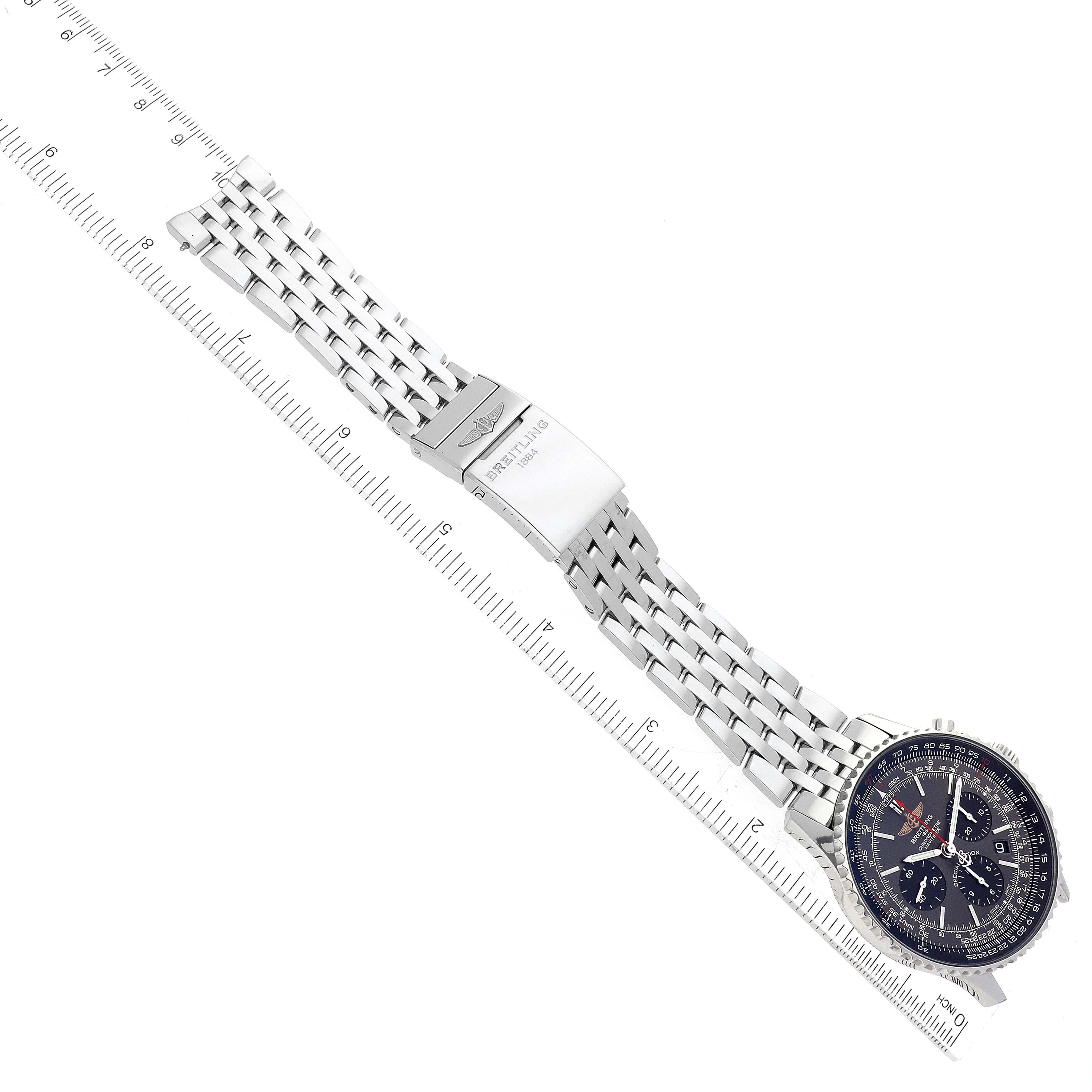 This image shows a Breitling Limited Series watch at a slight angle, revealing the dial, bezel, bracelet, and clasp.