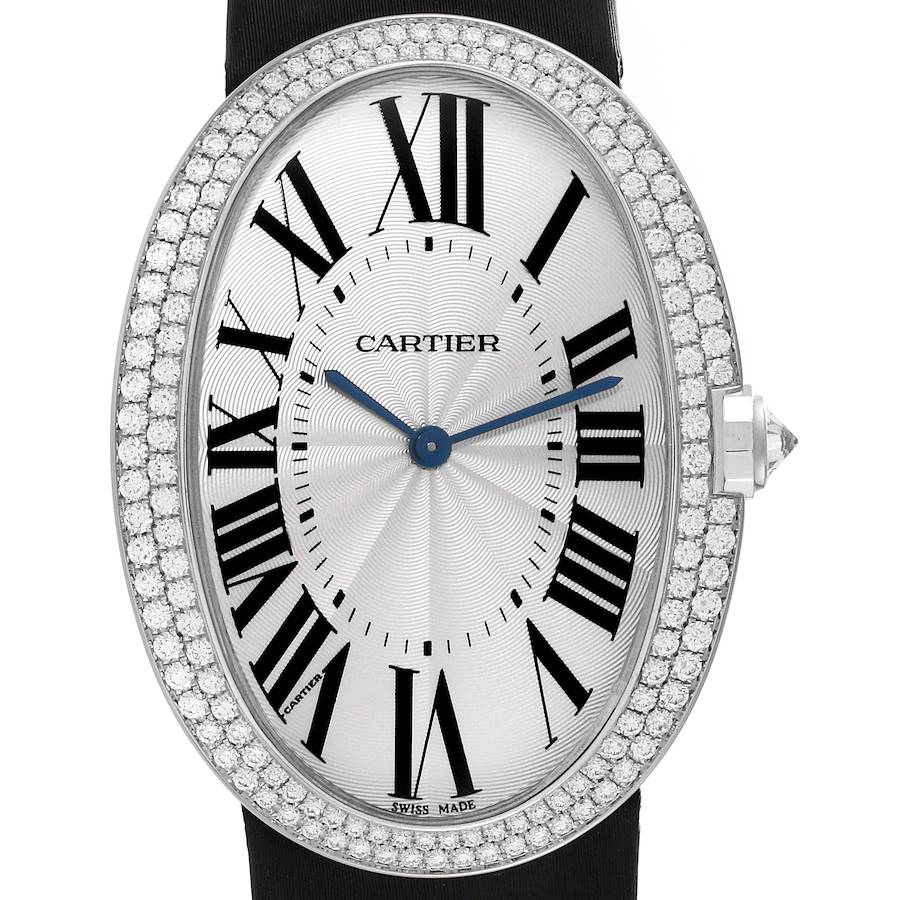 Cartier Baignoire Large White Gold Diamond Ladies Watch WB520009 Box Card SwissWatchExpo