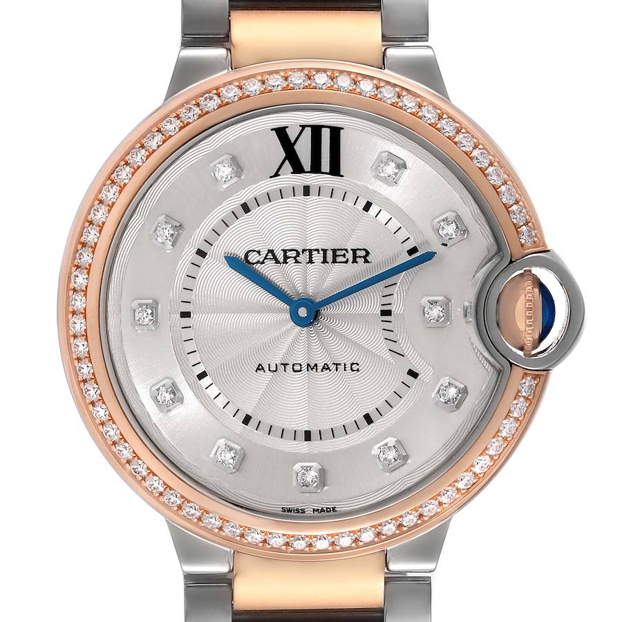 Cartier Ballon Bleu Steel Rose Gold Diamond Ladies Watch W3BB0004 SwissWatchExpo