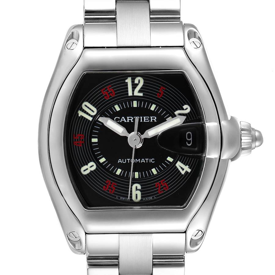 Cartier Roadster Vegas Roulette Red Green Steel Mens Watch W62002V3 Box Papers SwissWatchExpo