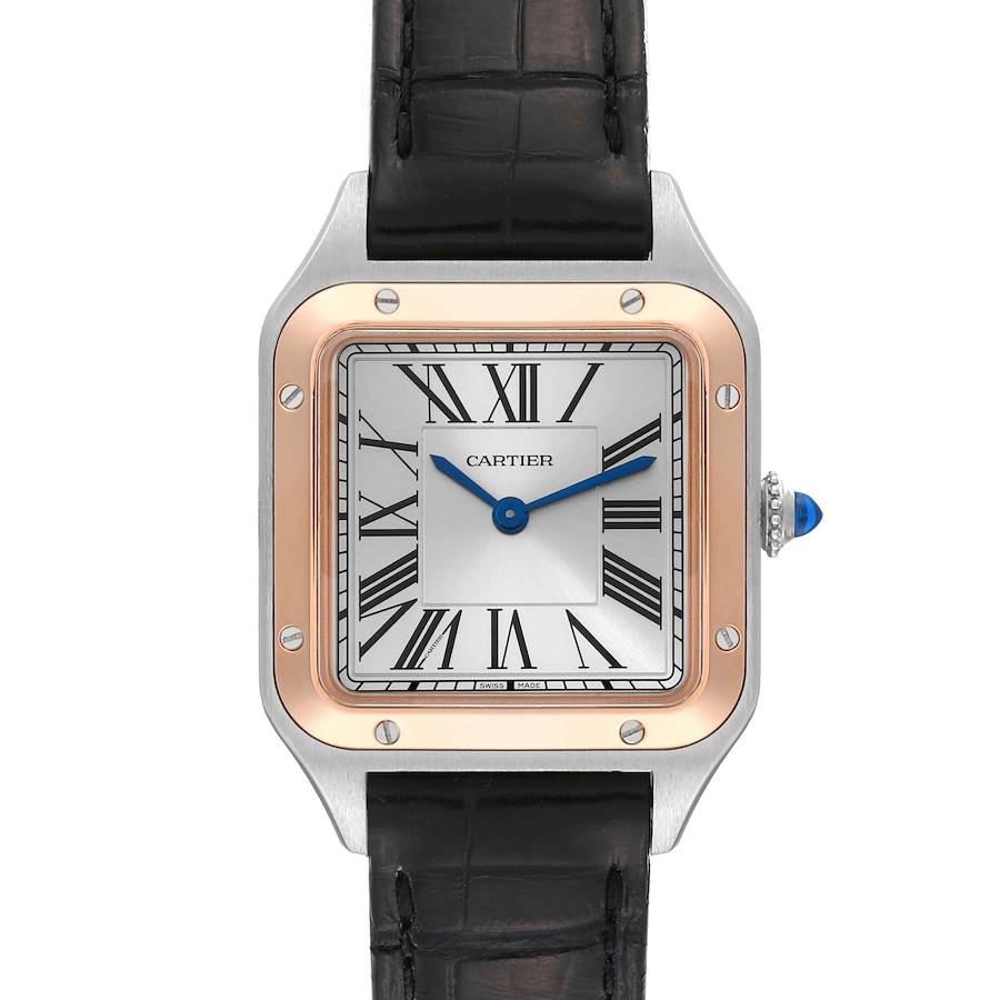Cartier Santos Dumont Steel Rose Gold Silver Dial Ladies Watch W2SA0012 SwissWatchExpo