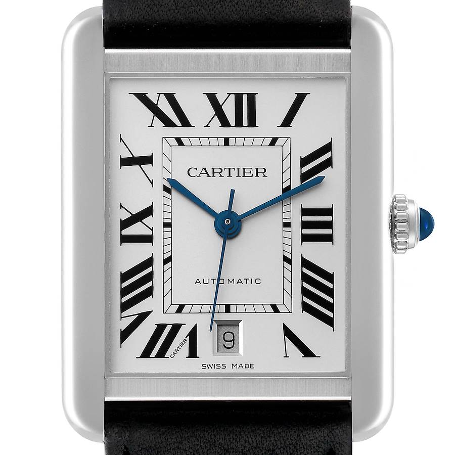 Cartier Tank Solo XL Automatic Silver Dial Steel Mens Watch W5200027 Papers SwissWatchExpo