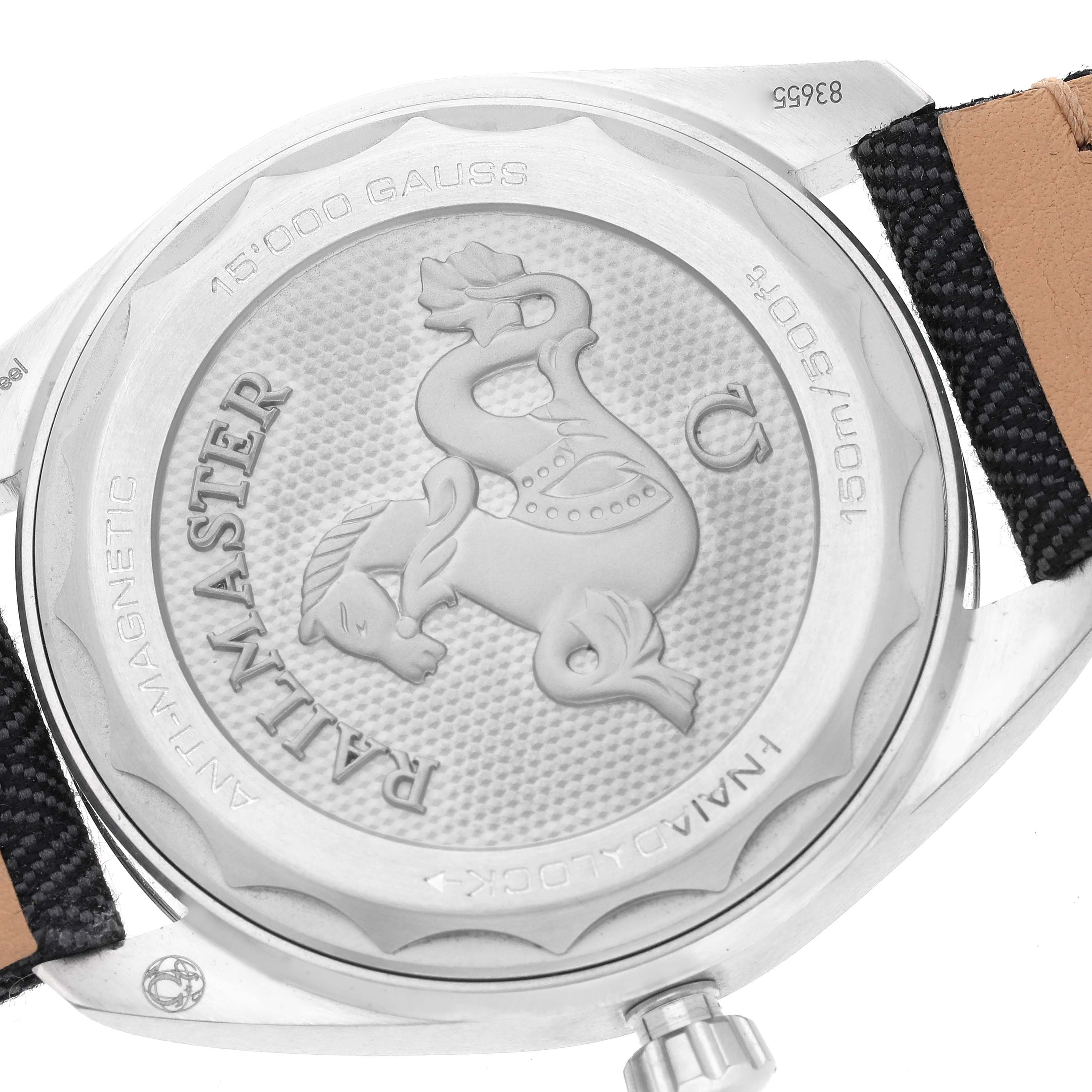 The image shows the case back and partial strap of an Omega Seamaster 220.10.40.20.01.001 Men
s Stainless Steel Black Dial 220.10.40.20.01.001 Men
s Stainless Steel Black Dial watch.