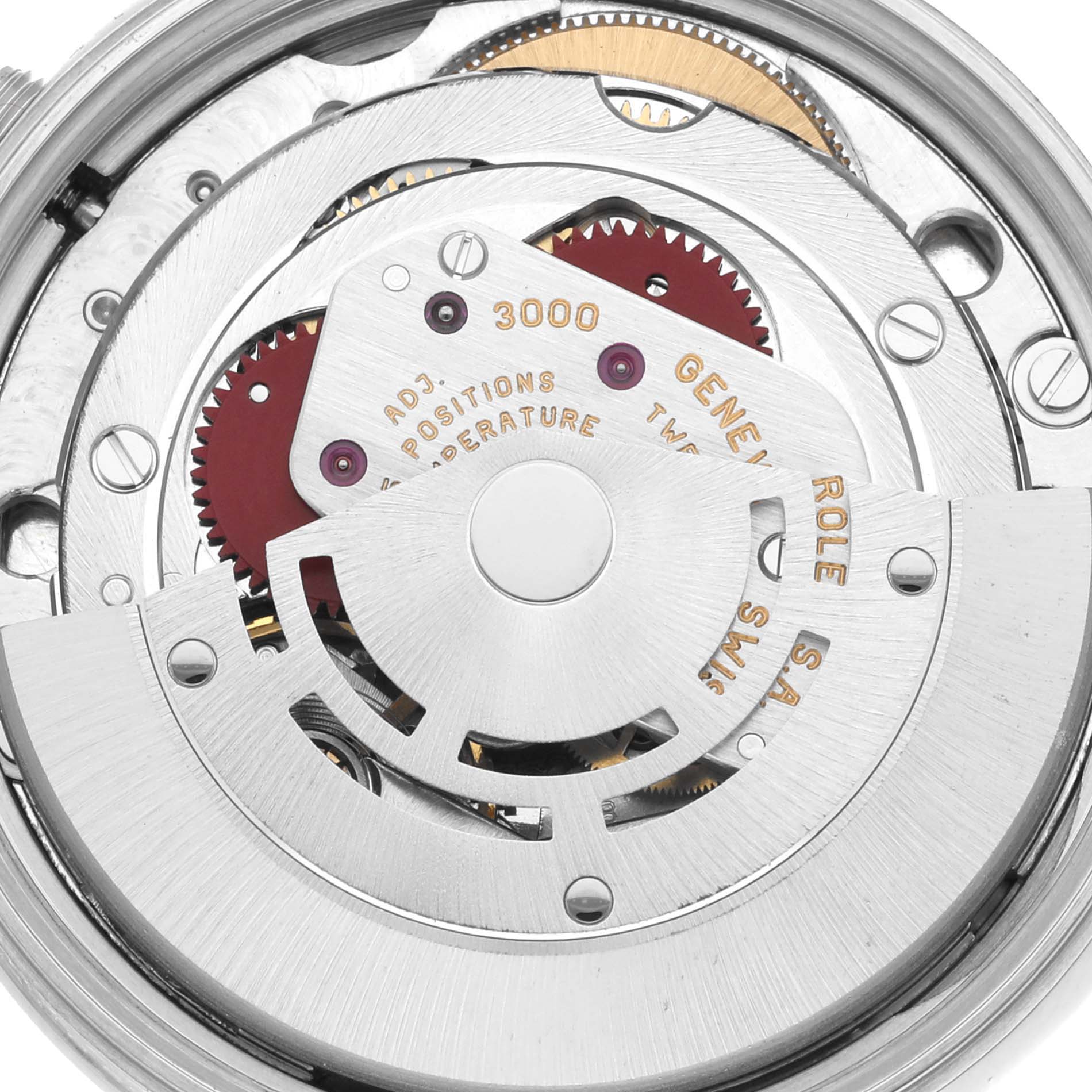 This image shows the internal mechanical movement of a Rolex Air-King 14000 Men's Stainless Steel Silver Dial 14000 Men's Stainless Steel Silver Dial watch from a close-up angle.