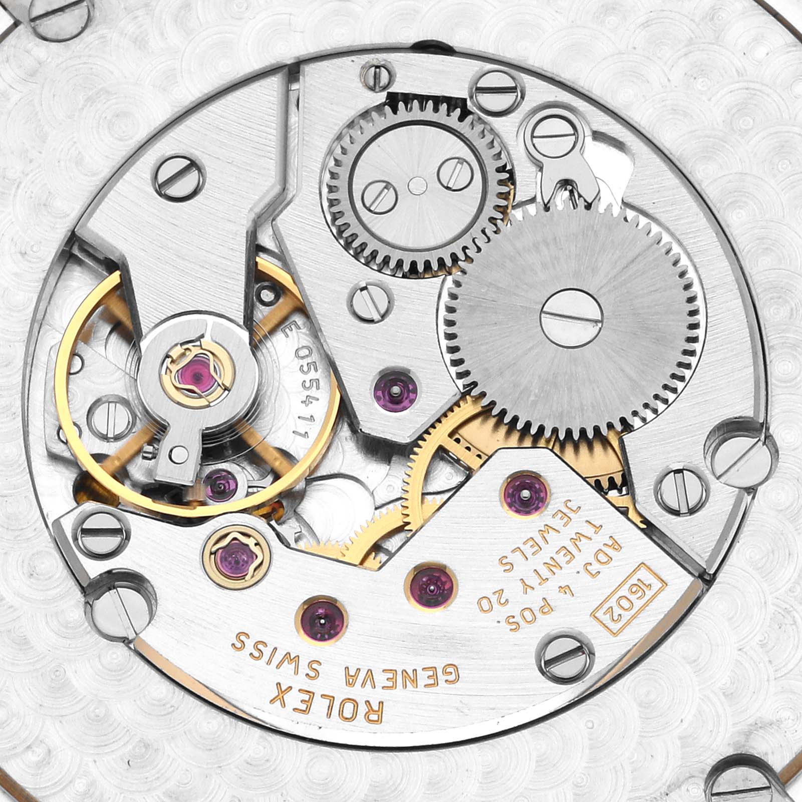 This image shows the intricate internal mechanism of a Rolex Cellini 4243 Men's Yellow Gold Black Dial 4243 Men's Yellow Gold Black Dial model watch at a close-up angle.