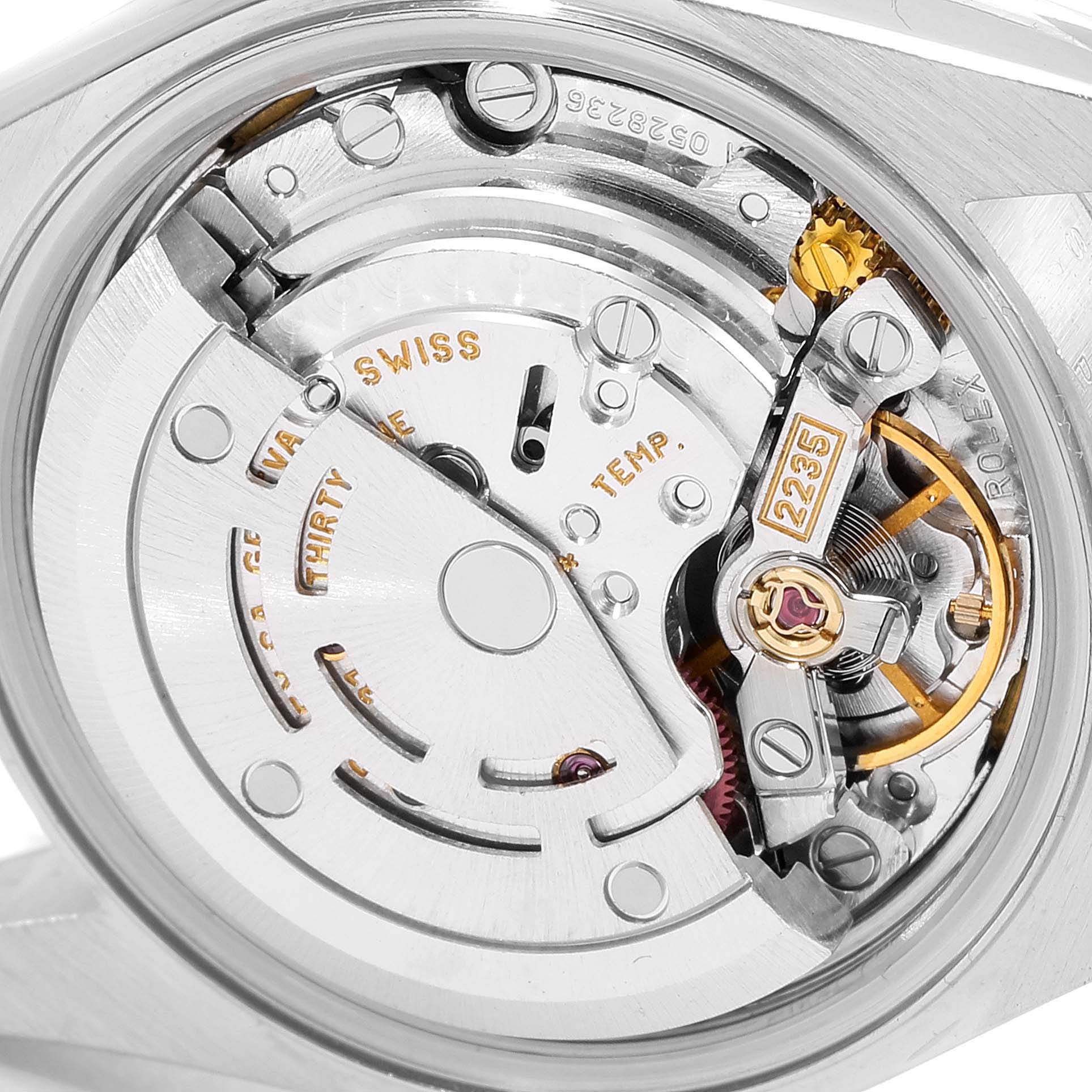 The image shows a close-up view of the movement and internal components of a Rolex Date 79190 Women's Stainless Steel White Dial 79190 Women's Stainless Steel White Dial model watch.