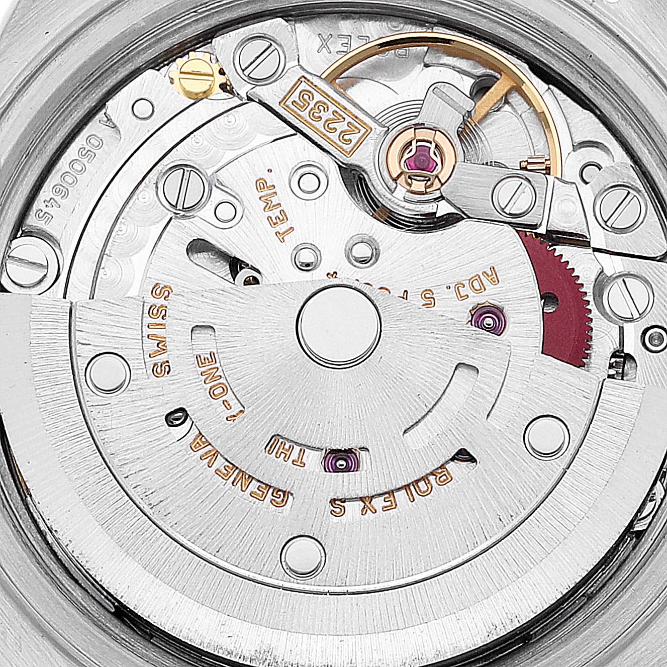 This image shows the intricate internal mechanism and movement parts of a Rolex Datejust 79173 Women's Steel and Gold (two tone) Mother of Pearl Dial 79173 Women's Steel and Gold (two tone) Mother of Pearl Dial watch.