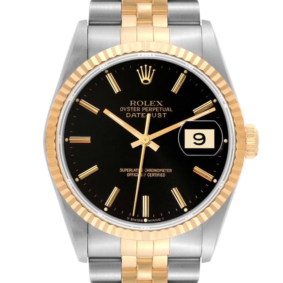 Rolex Datejust 36 Steel Yellow Gold Black Dial Mens Watch 16233 SwissWatchExpo