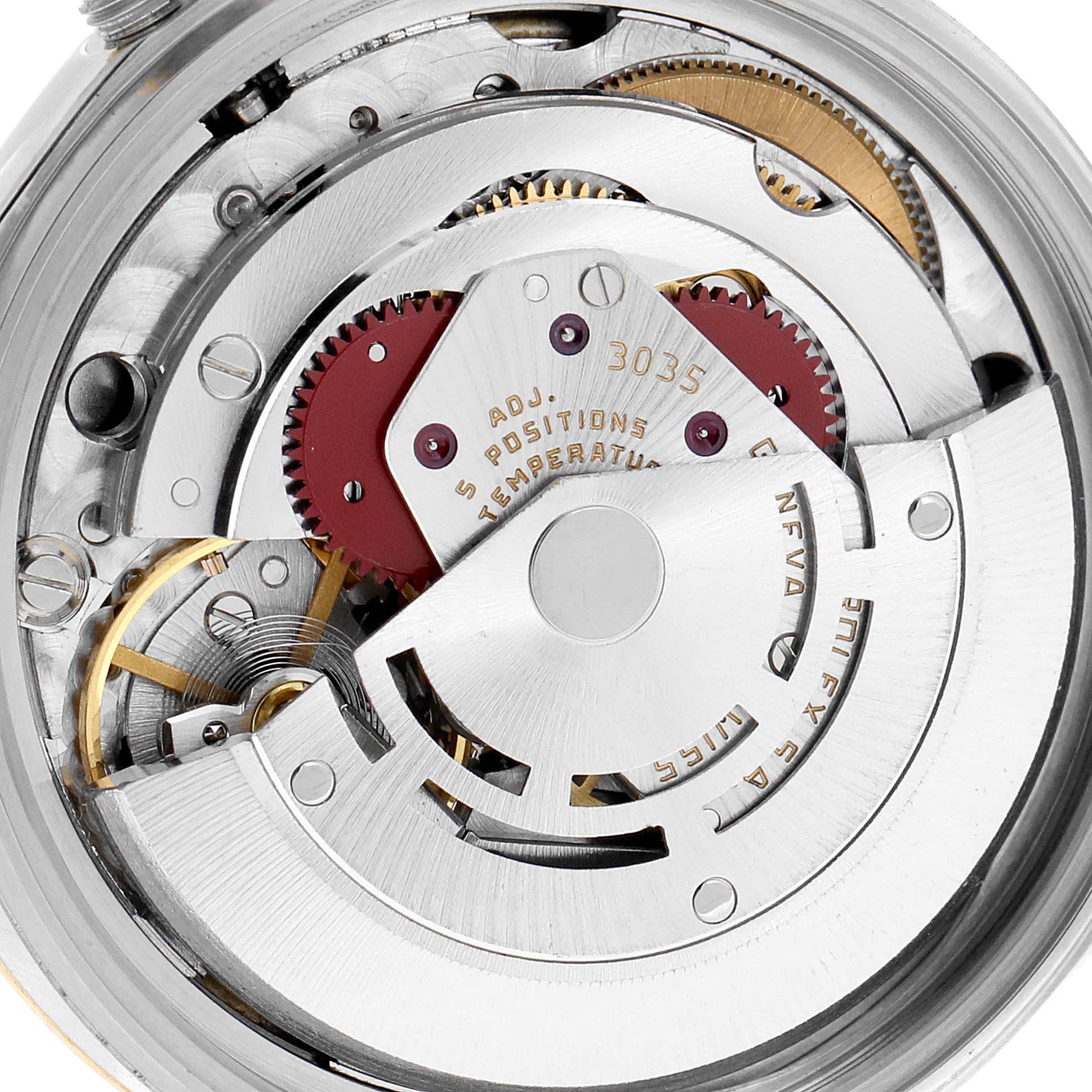 This image shows a close-up of the internal movement mechanism of a Rolex Vintage Collection 16013 Men's Steel and Gold (two tone) Champagne Dial 16013 Men's Steel and Gold (two tone) Champagne Dial model watch.