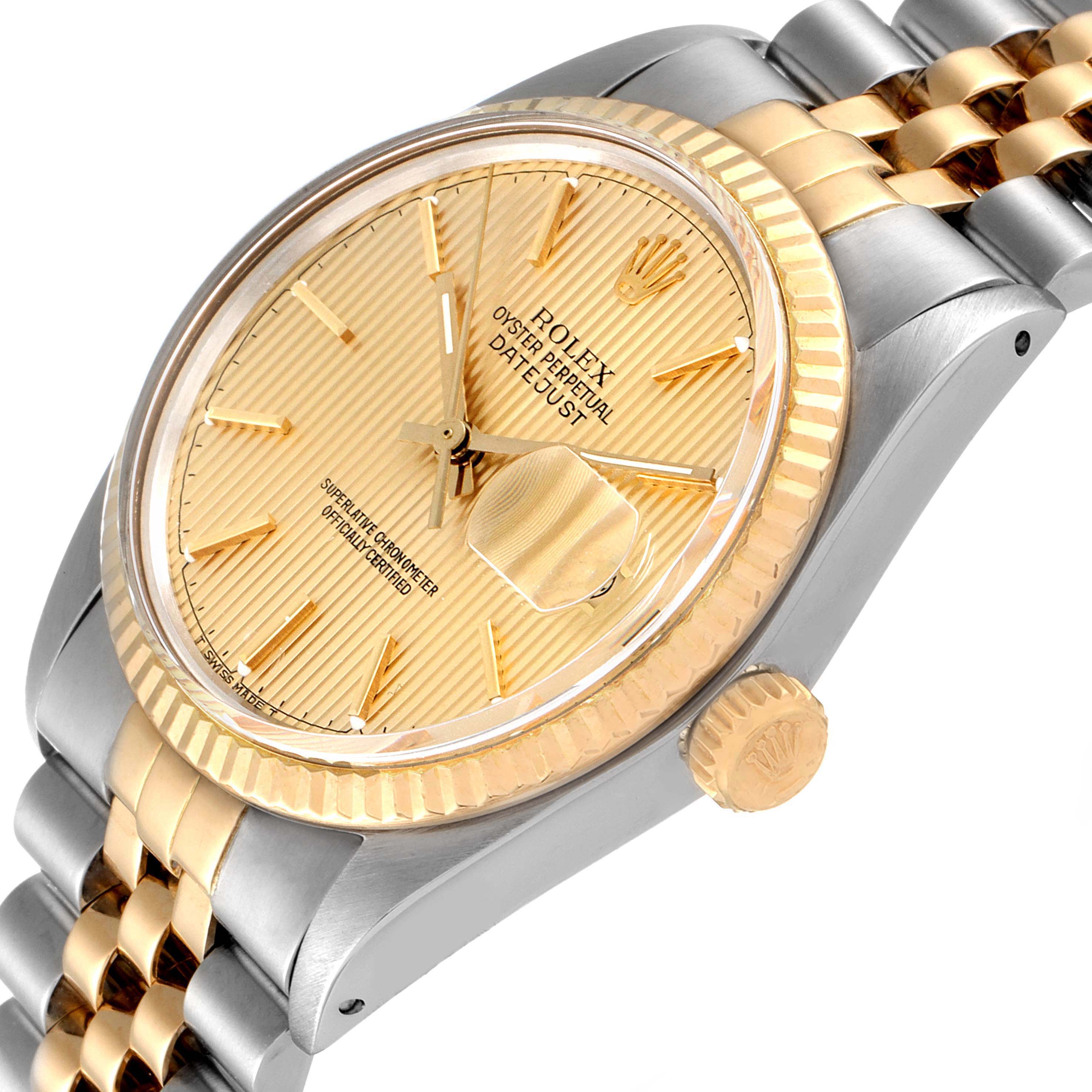 The image shows a close-up, angled view of the Rolex Vintage Collection 16013 Men's Steel and Gold (two tone) Champagne Dial 16013 Men's Steel and Gold (two tone) Champagne Dial watch featuring the dial, bezel, crown, and part of the bracelet.
