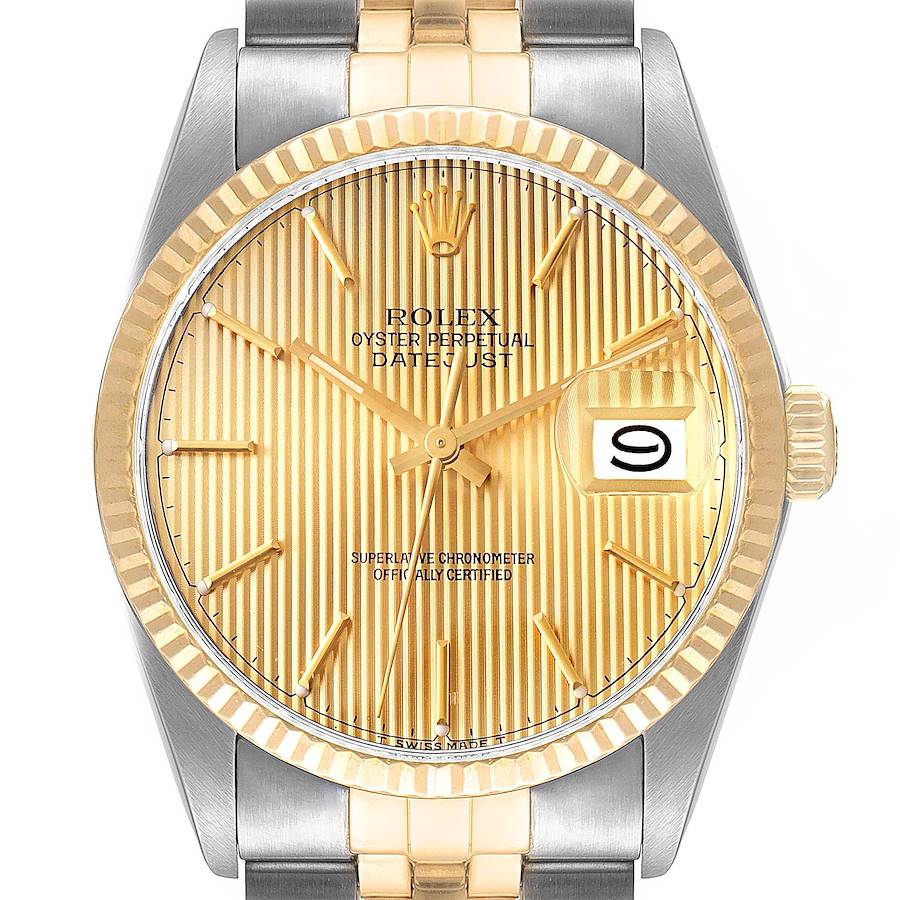 Rolex Datejust 36 Steel Yellow Gold Tapestry Dial Vintage Watch 16013 Box Papers SwissWatchExpo