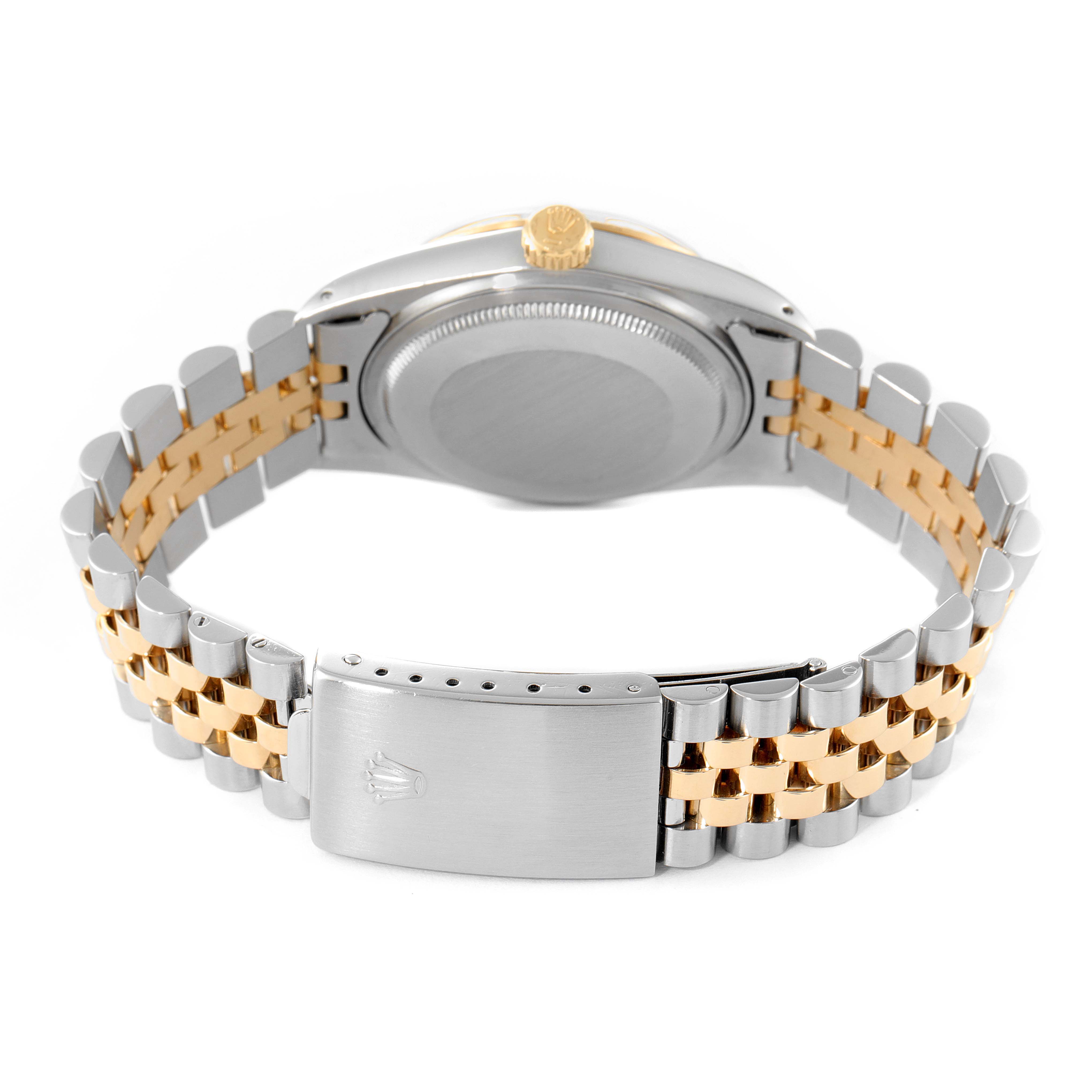 This image shows the back and clasp side of the Rolex Vintage Collection 16013 Men's Steel and Gold (two tone) Champagne Dial 16013 Men's Steel and Gold (two tone) Champagne Dial watch, highlighting its two-tone bracelet.