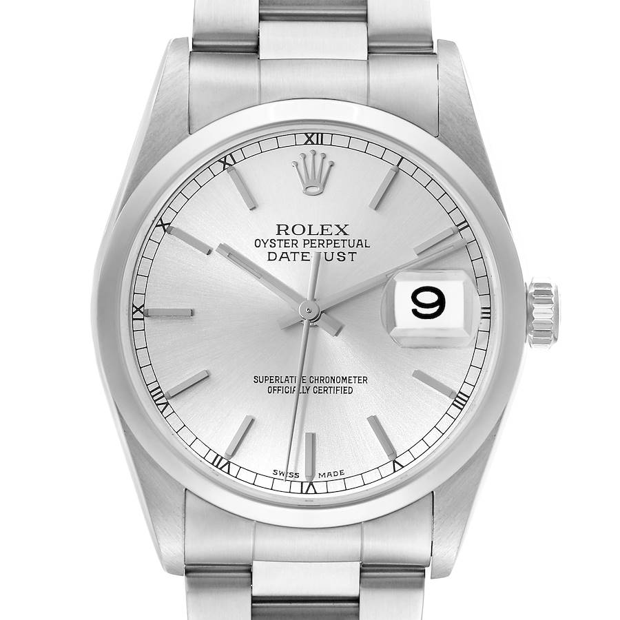 Rolex Datejust 36mm Silver Dial Smooth Bezel Steel Mens Watch 16200 Box Papers SwissWatchExpo