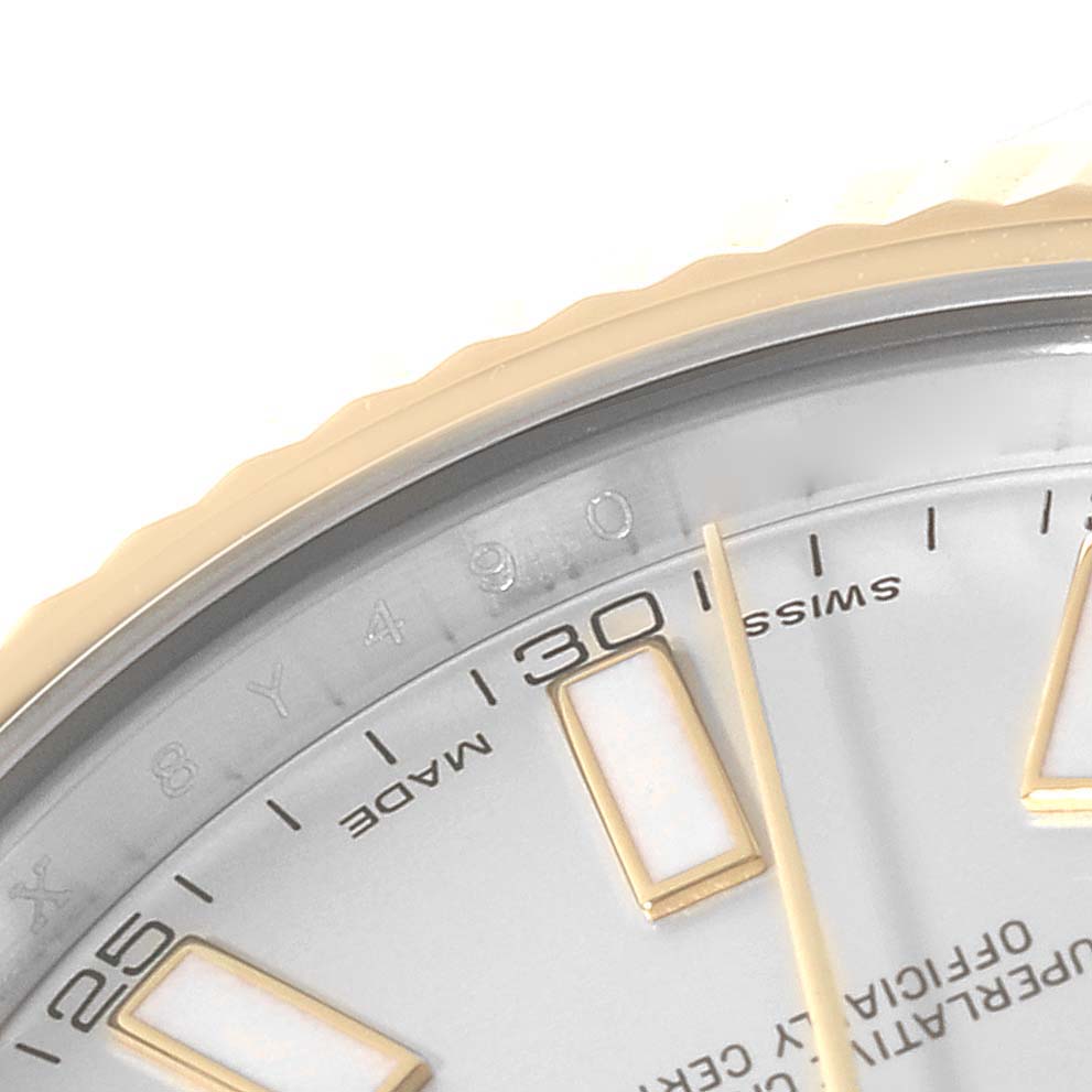 This close-up image shows part of the dial and bezel of a Rolex Datejust 41 116333 Men's Steel and Gold (two tone) Silver Dial 116333 Men's Steel and Gold (two tone) Silver Dial watch, focusing on the 25-30 minute markers.