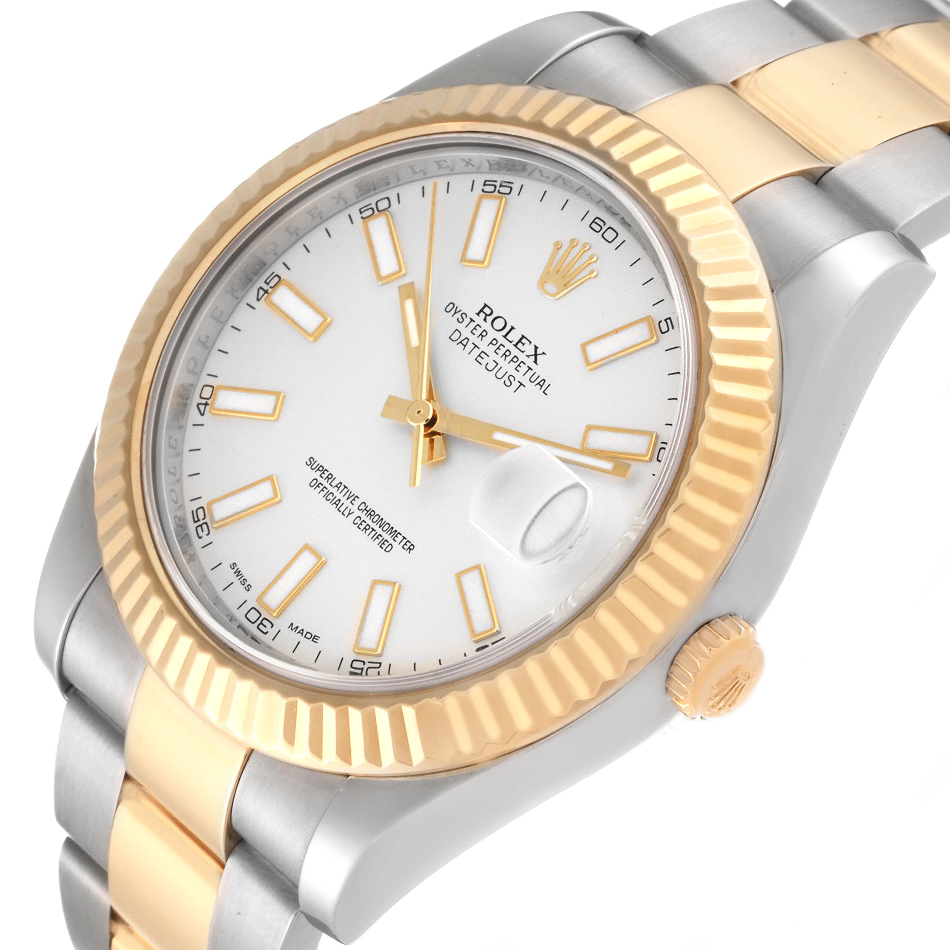 The image shows a close-up, angled view of the dial, bezel, and part of the bracelet of the Rolex Datejust 41 116333 Men's Steel and Gold (two tone) Silver Dial 116333 Men's Steel and Gold (two tone) Silver Dial watch.