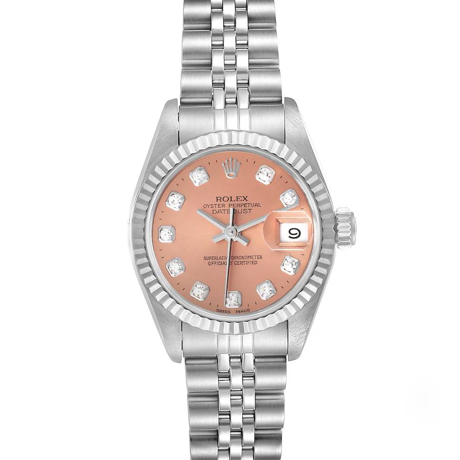 Rolex Datejust Ladies Steel White Gold Salmon Diamond Dial Watch 69174 SwissWatchExpo