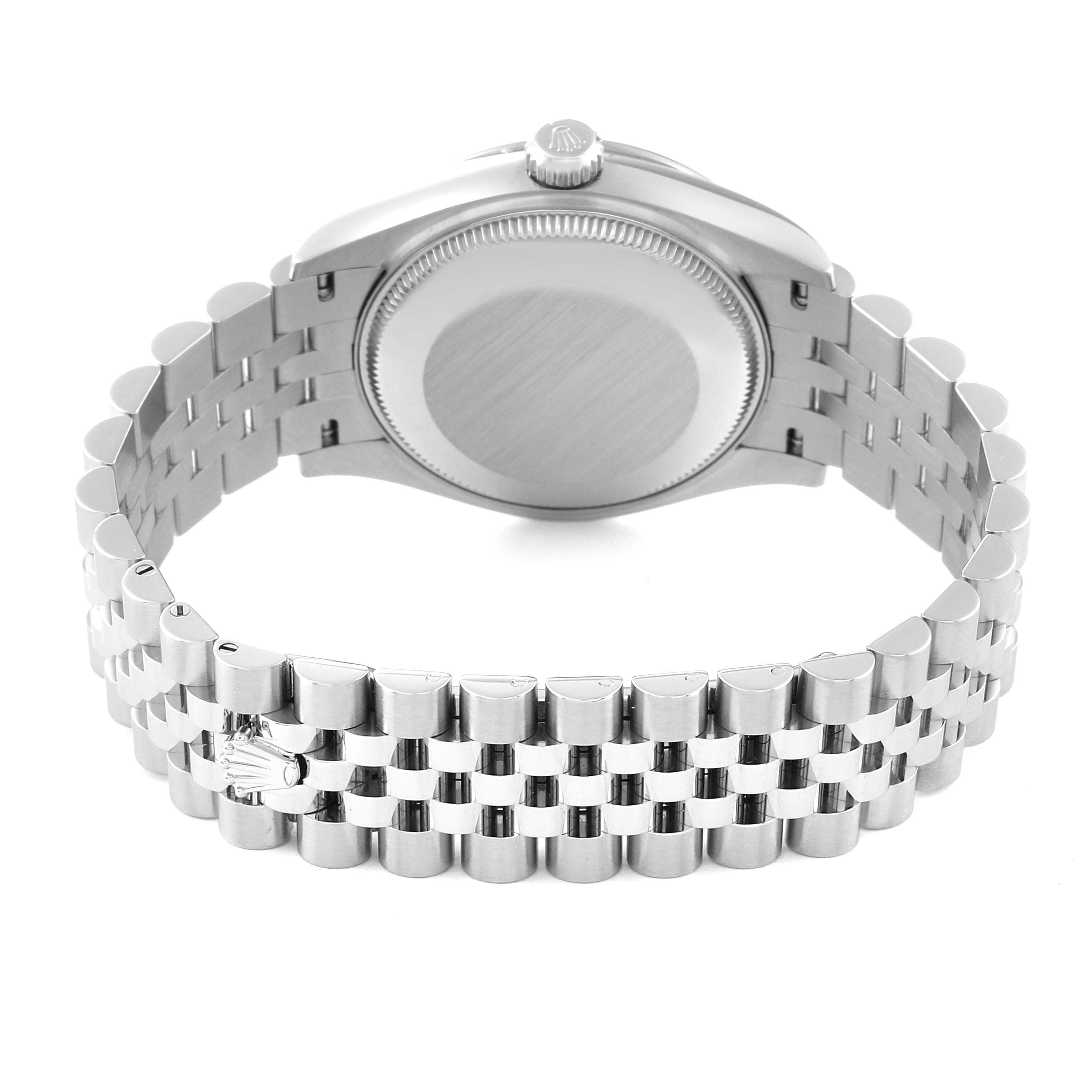 The image shows the backside and bracelet of a Mid-Size Rolex watch.