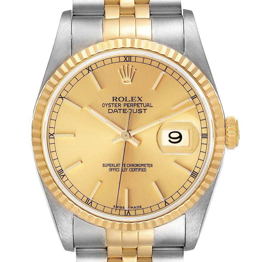 Rolex Datejust Steel Yellow Gold Champagne Dial Mens Watch 16233 SwissWatchExpo