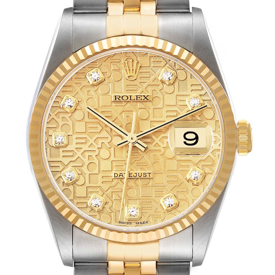 Rolex Datejust Steel Yellow Gold Anniversary Diamond Dial Mens Watch 16233 SwissWatchExpo