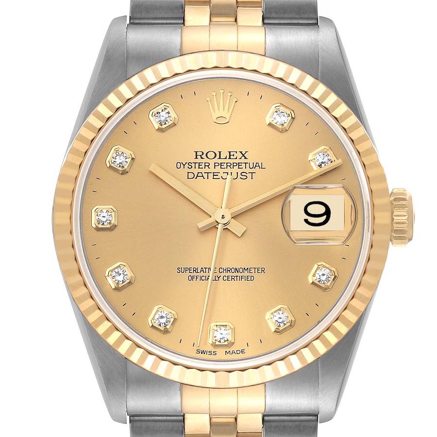 Rolex Datejust Steel Yellow Gold Champagne Diamond Dial Mens Watch 16233 SwissWatchExpo