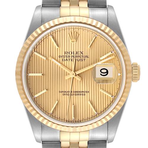 Photo of Rolex Datejust Steel Yellow Gold Champagne Tapestry Dial Mens Watch 16233