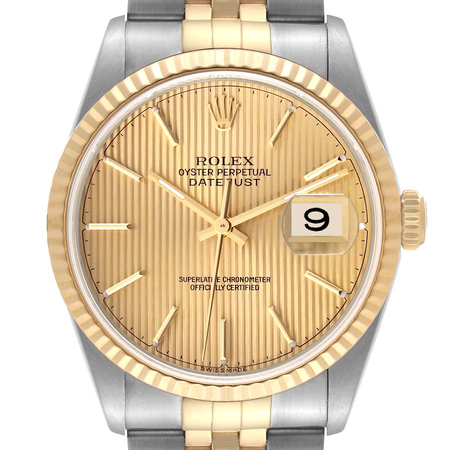 Rolex Datejust Steel Yellow Gold Champagne Tapestry Dial Mens Watch 16233 SwissWatchExpo