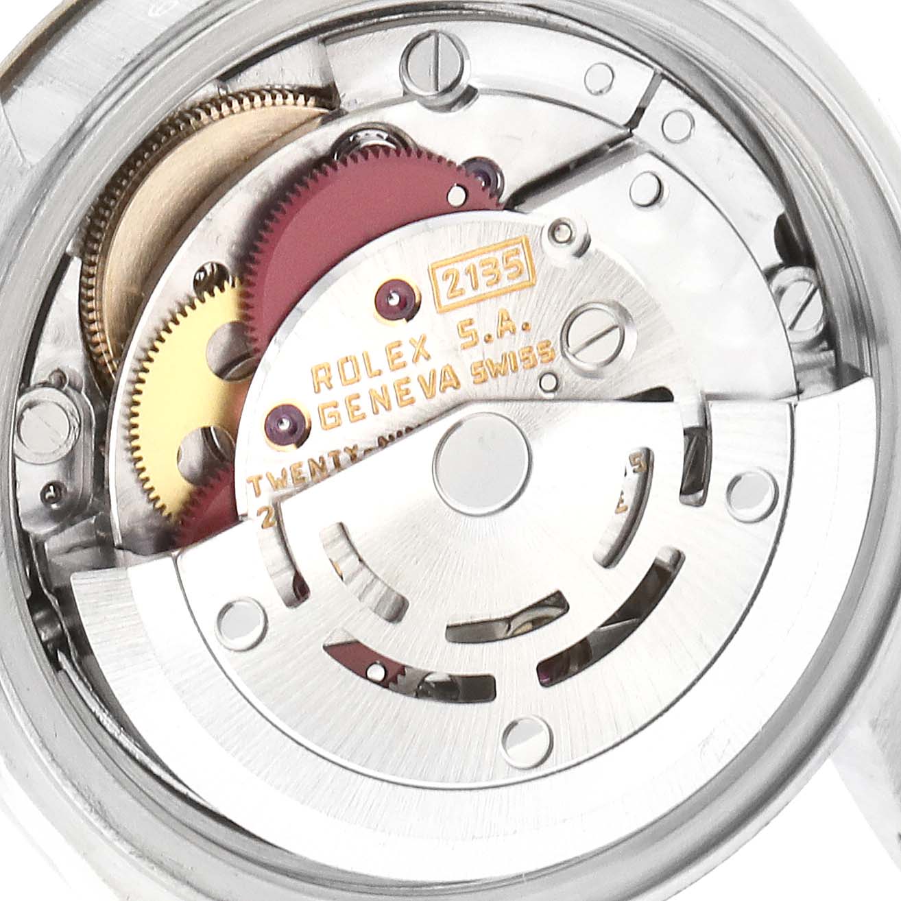 The image shows a close-up of the internal mechanical movement of the Rolex Datejust 69173 Women's Steel and Gold (two tone) White Dial 69173 Women's Steel and Gold (two tone) White Dial watch.