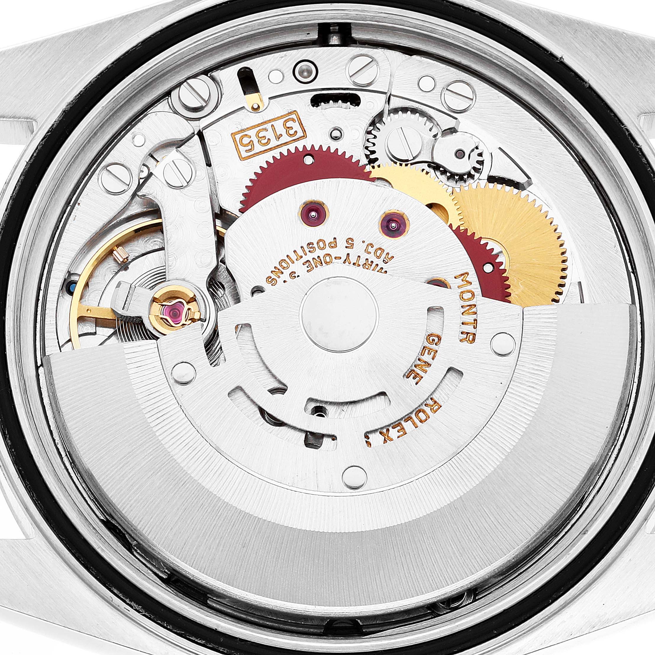 The image shows the internal mechanical movement of the Rolex Datejust 16233 Men's Steel and Gold (two tone) White Dial 16233 Men's Steel and Gold (two tone) White Dial watch, viewed from the back.