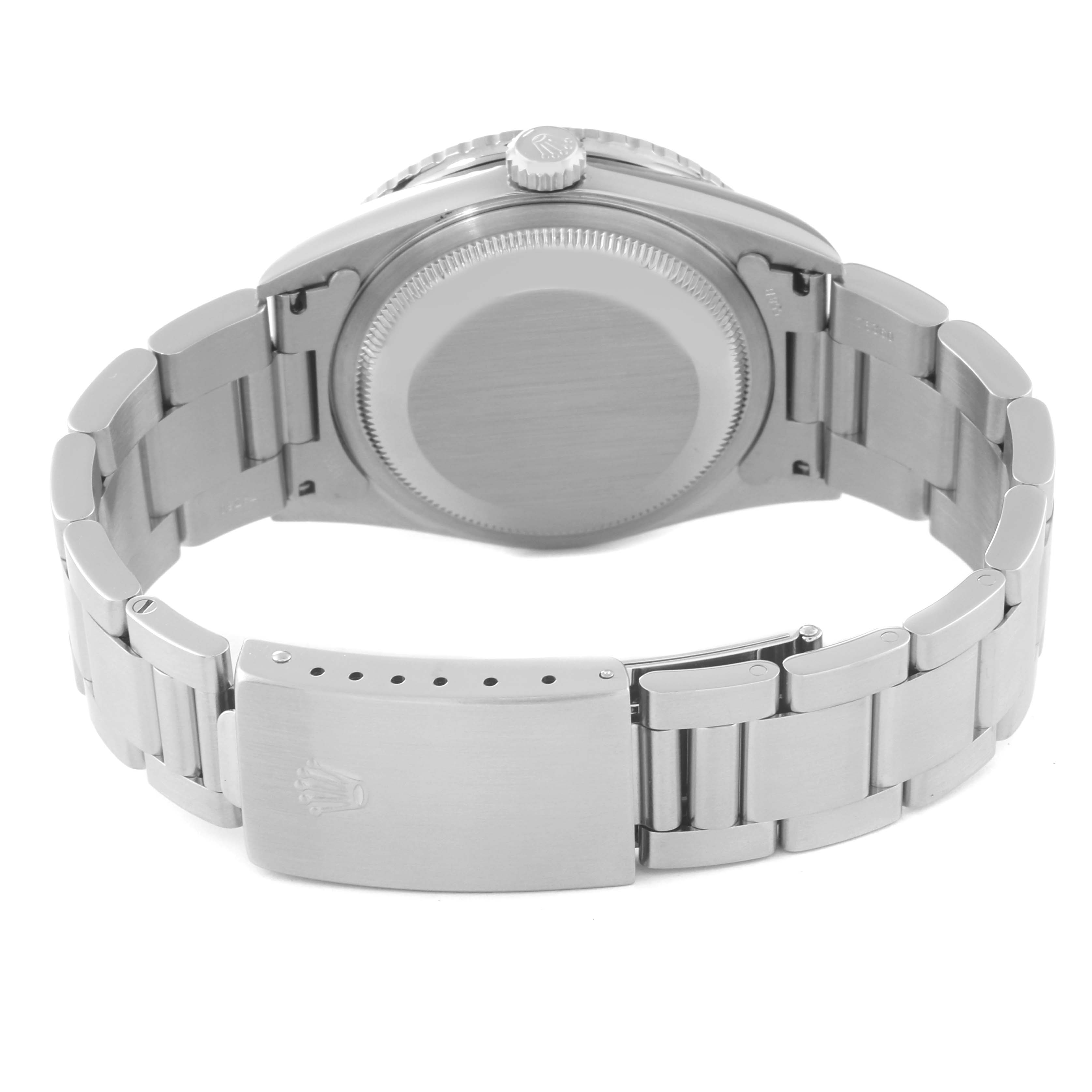 The image shows the back case and clasp of a Rolex Turn-o-Graph 16264 Men
s Stainless Steel Blue Dial 16264 Men
s Stainless Steel Blue Dial watch from a rear angle.