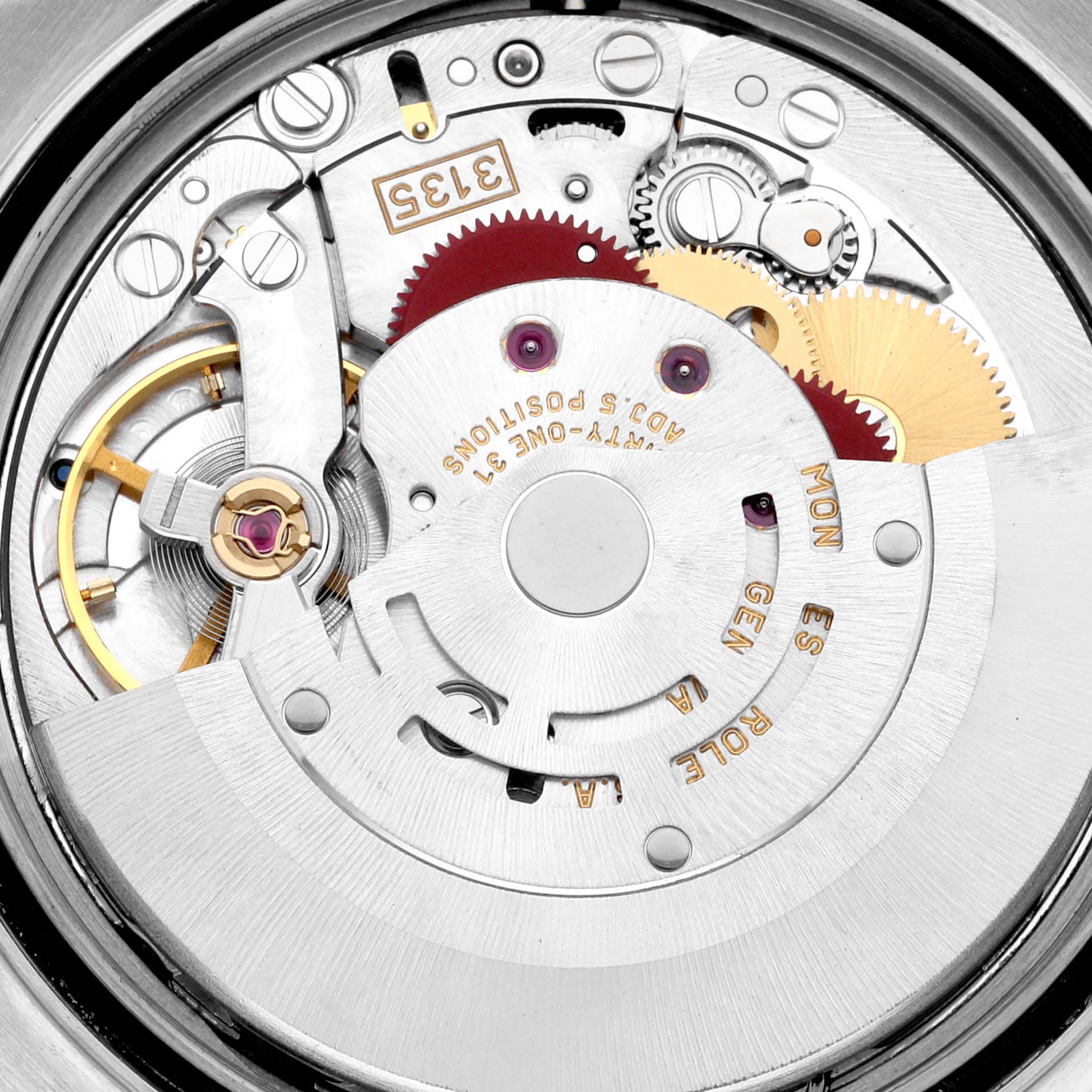 This is a close-up view of the internal mechanism and movement parts of a Rolex Turn-o-Graph 16264 Men
s Stainless Steel Blue Dial 16264 Men
s Stainless Steel Blue Dial watch.