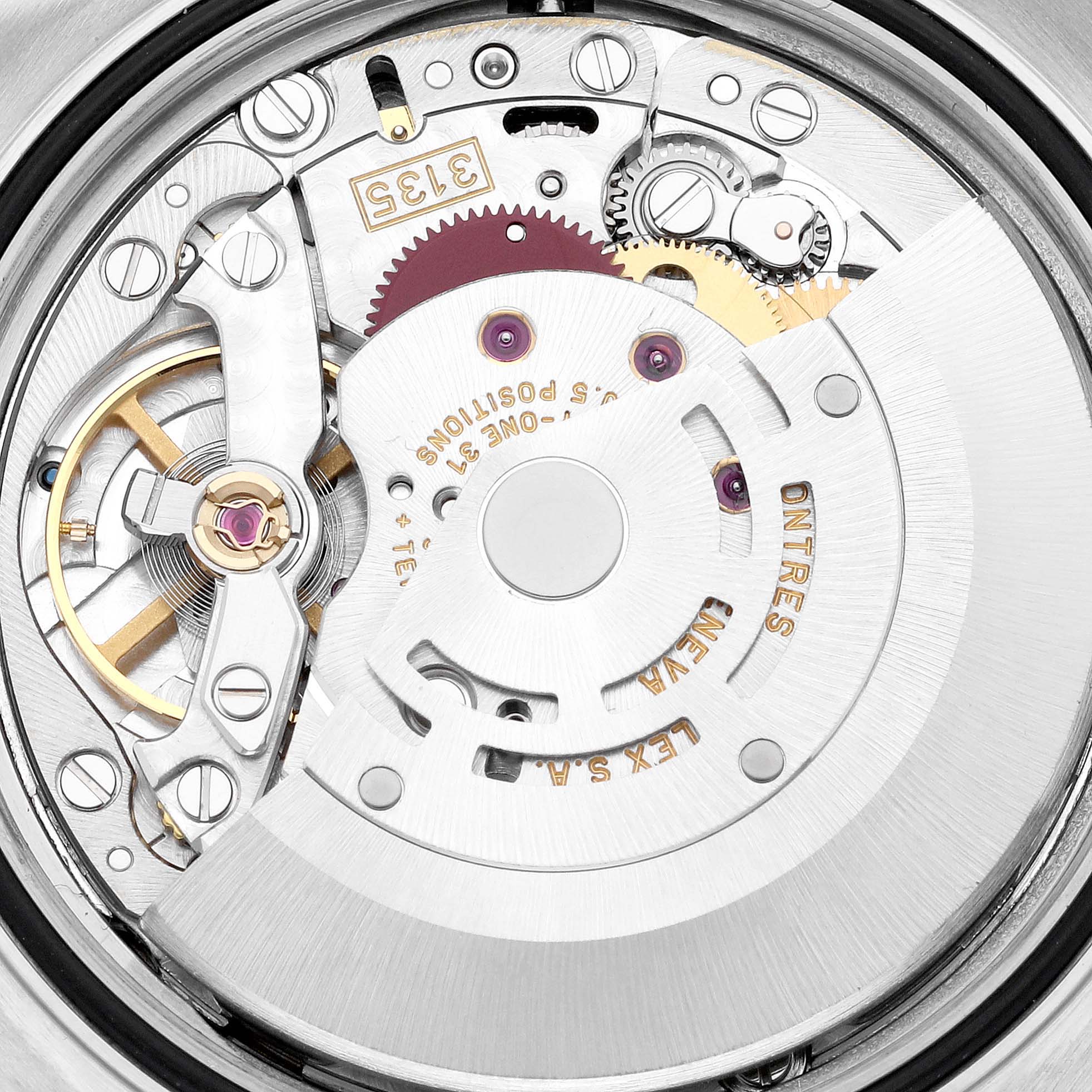 The image shows the inner mechanical movement of a Rolex Turn-o-Graph 16264 Men
s Stainless Steel Silver Dial 16264 Men
s Stainless Steel Silver Dial watch from a top-down angle.