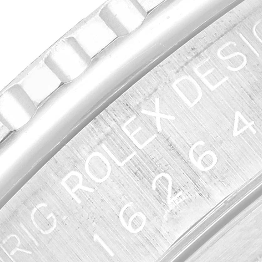 This image shows a close-up of the bezel and case side inscription of a Rolex Turn-o-Graph 16264 Men
s Stainless Steel Silver Dial 16264 Men
s Stainless Steel Silver Dial watch.