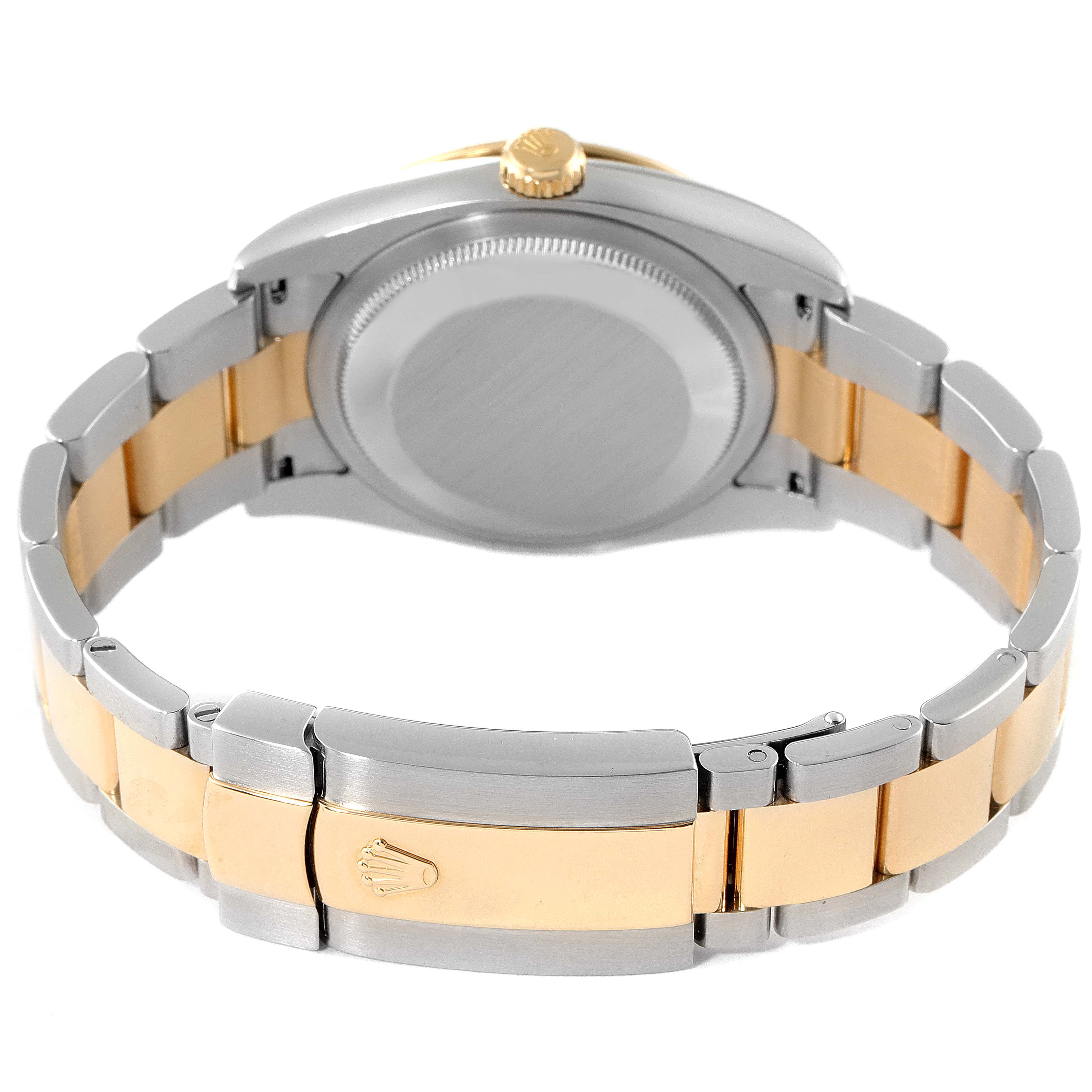 The image shows the case back, crown, and clasp of the Rolex Turn-o-Graph 116263 Men
s Steel and Gold (two tone) White Dial 116263 Men
s Steel and Gold (two tone) White Dial watch from a rear angle.