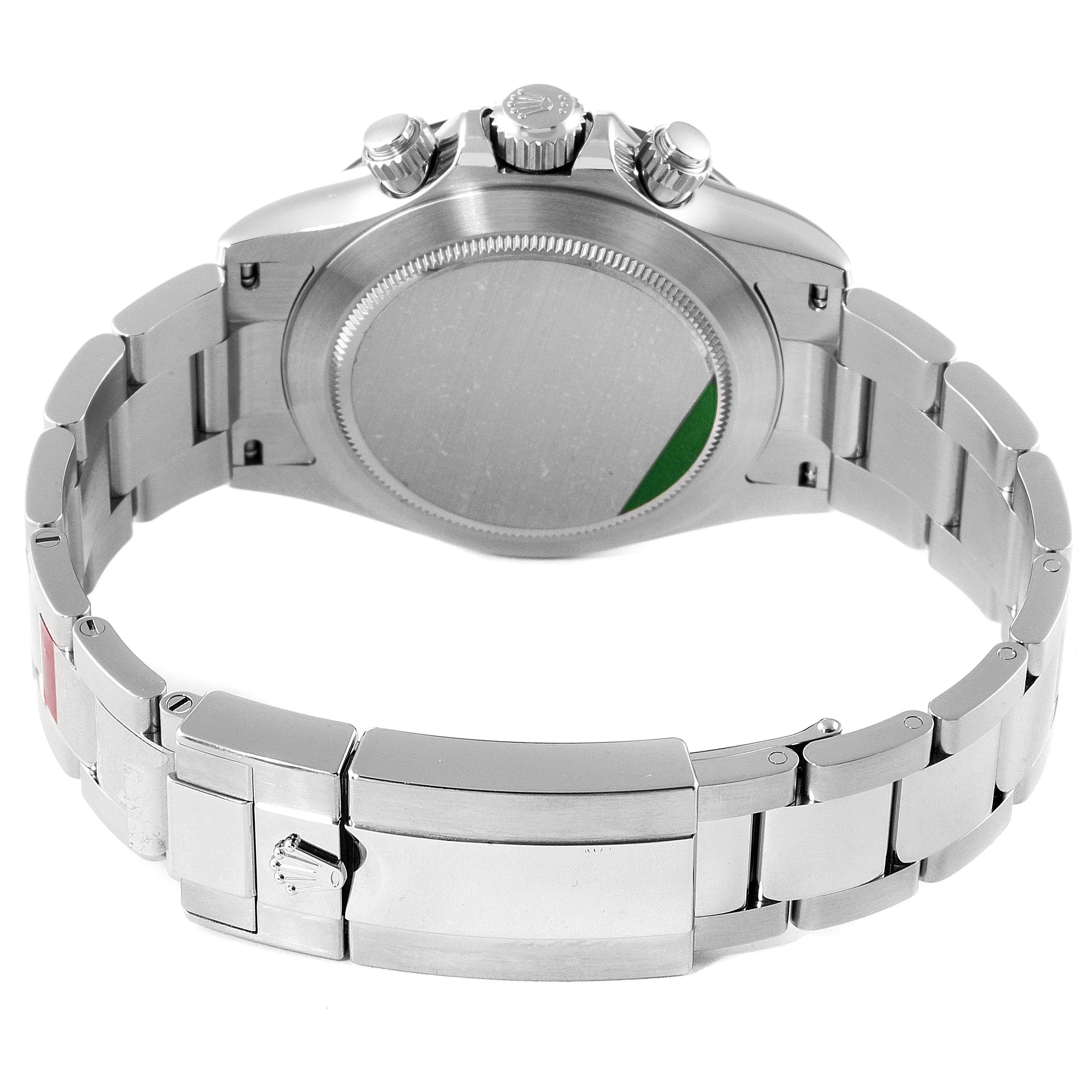 The image shows the backside and bracelet of a Rolex Daytona 116500 Men's Stainless Steel White Dial 116500 Men's Stainless Steel White Dial watch.