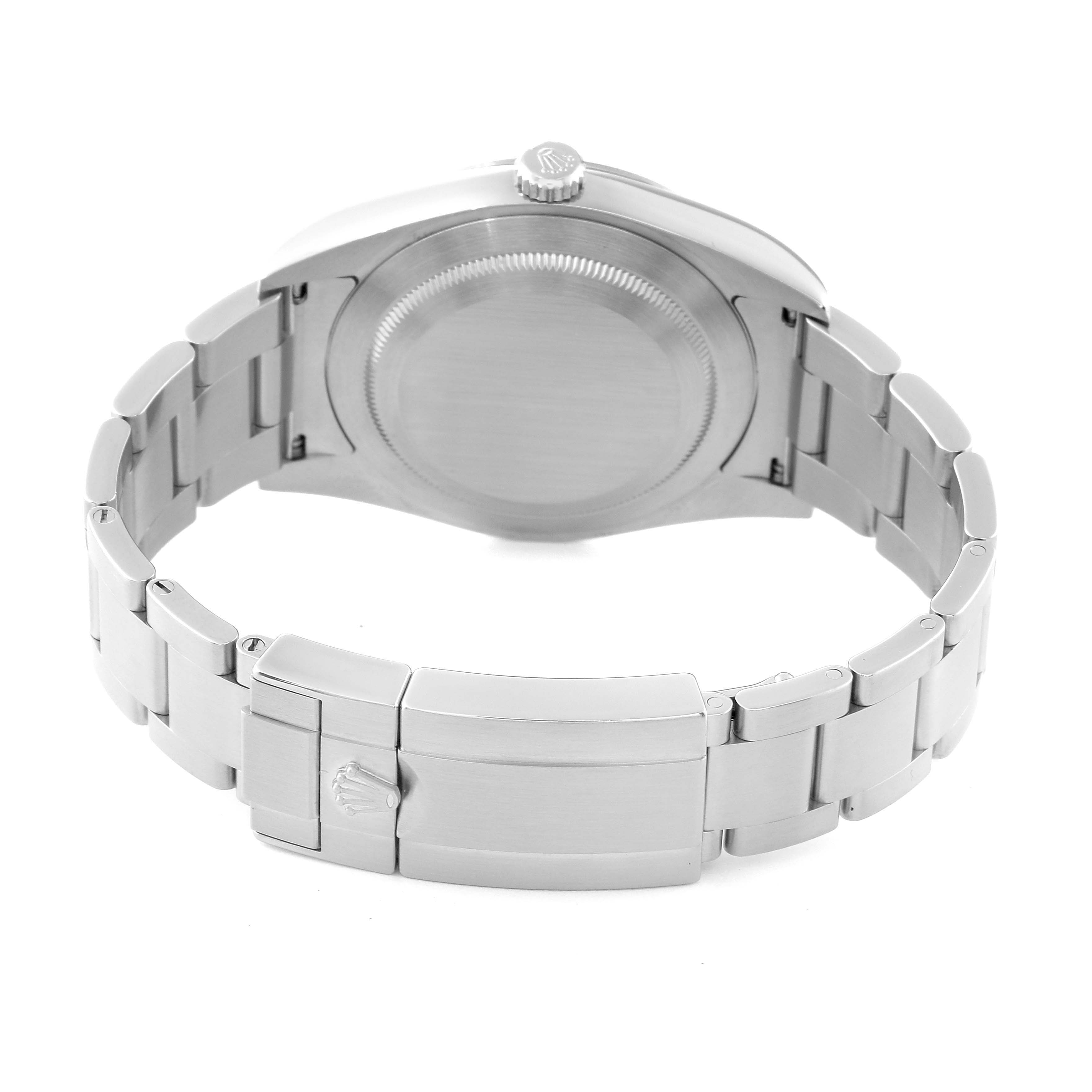 This image shows the back of the Rolex Explorer 214270 Men's Stainless Steel Black Dial 214270 Men's Stainless Steel Black Dial watch, highlighting the case back and stainless steel bracelet clasp.