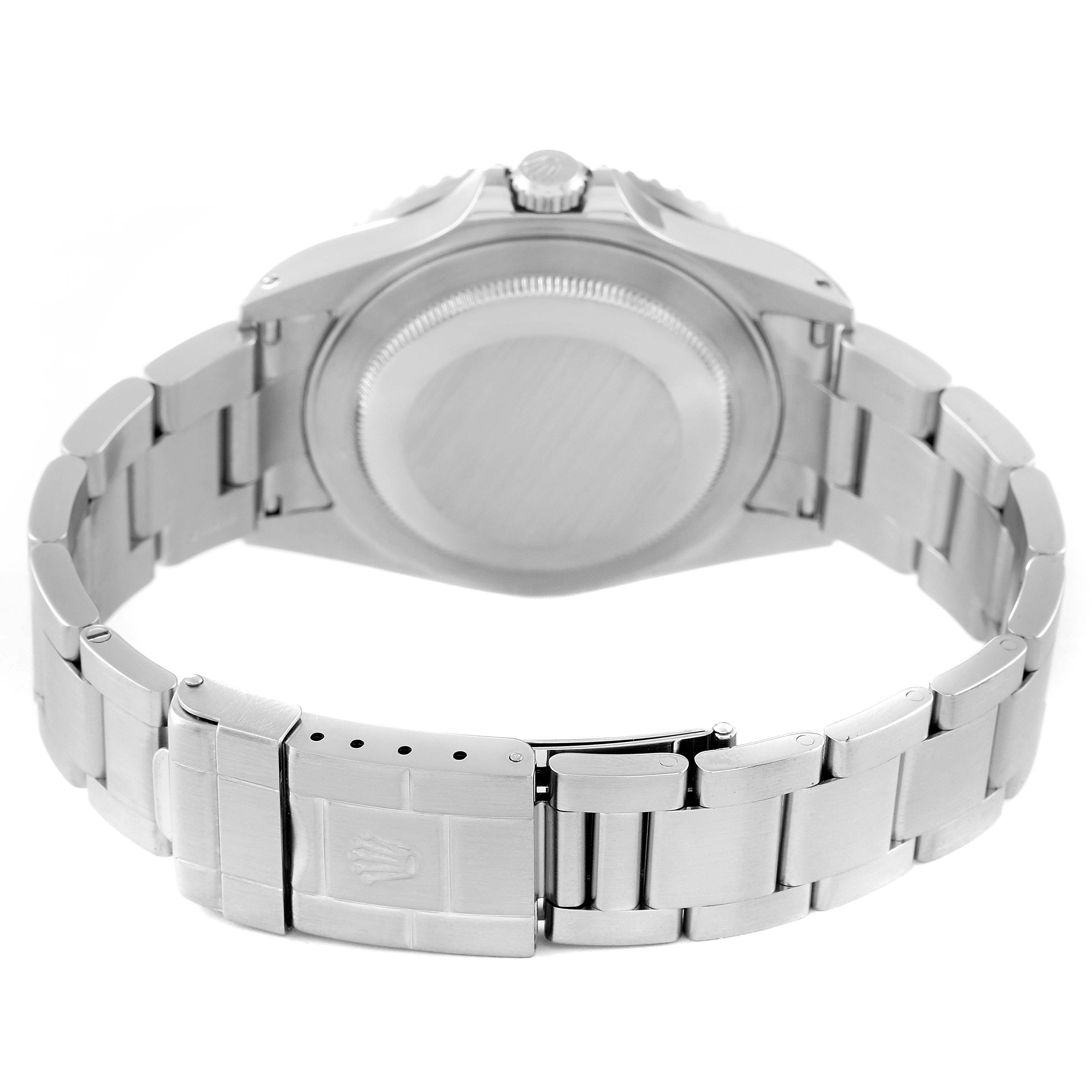 The image shows the back case and metal bracelet of a Rolex GMT-Master 16710 Men's Stainless Steel Black Dial 16710 Men's Stainless Steel Black Dial watch, viewed from the rear angle.