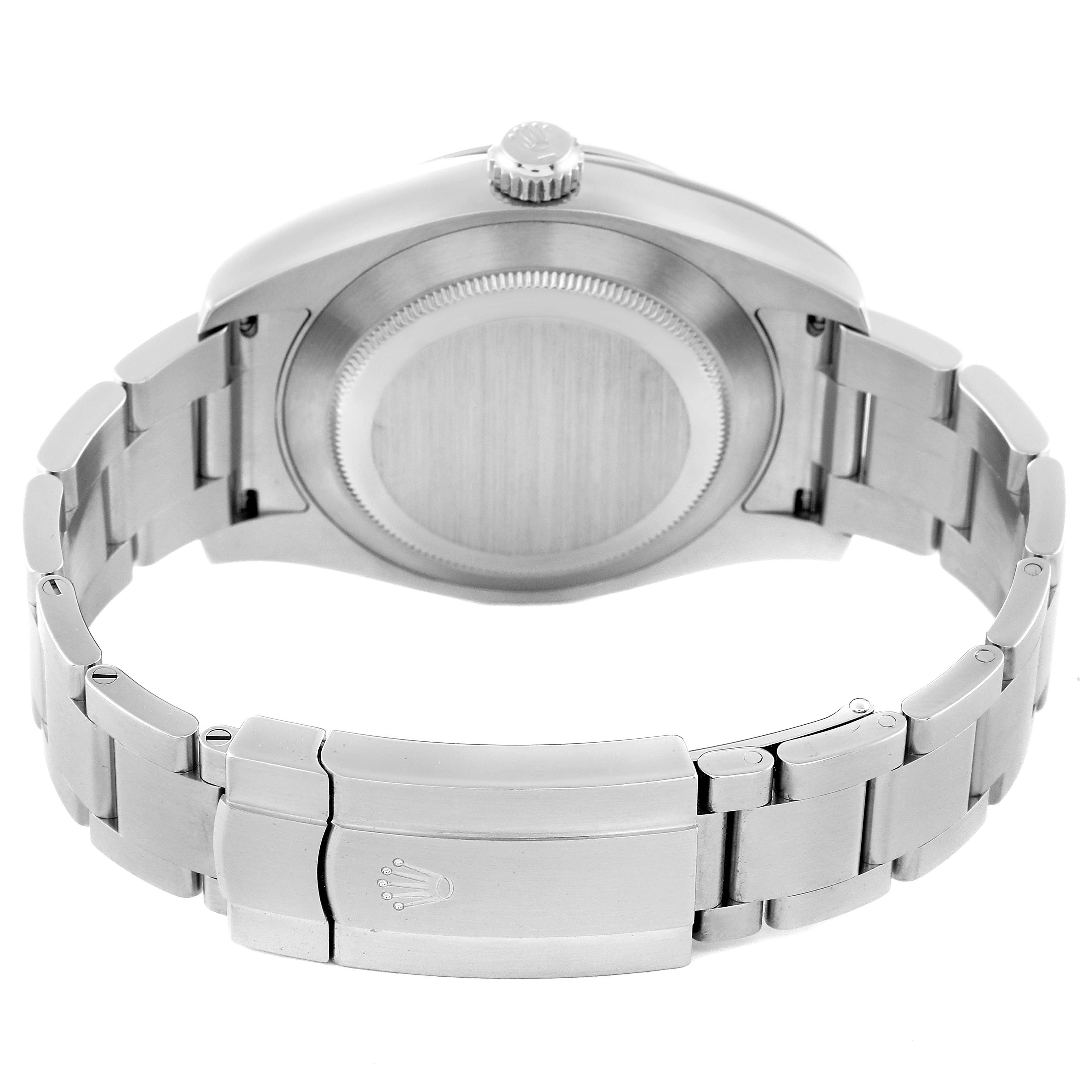 The image shows the back view of the Rolex Air-King 116900 Men's Stainless Steel Black Dial 116900 Men's Stainless Steel Black Dial, highlighting the bracelet and clasp.