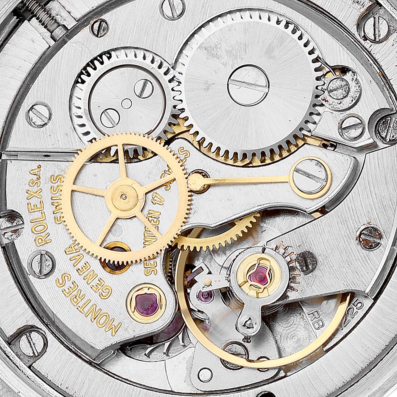 This image shows the detailed mechanical movement and inner workings of a Rolex Vintage Collection 6694 Men's Stainless Steel Black Dial 6694 Men's Stainless Steel Black Dial watch.