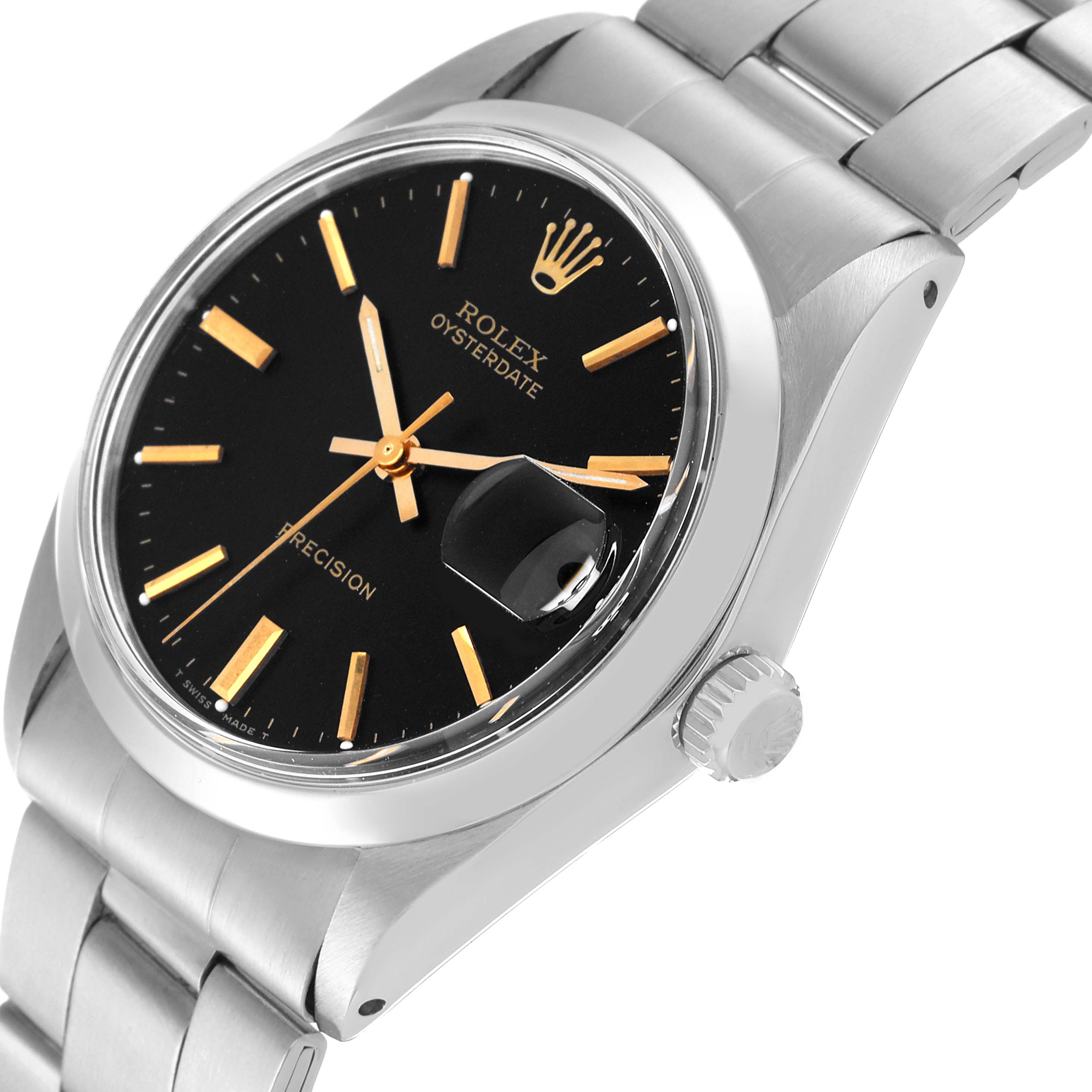 The Rolex Vintage Collection 6694 Men's Stainless Steel Black Dial 6694 Men's Stainless Steel Black Dial watch is shown from an angled side view, highlighting the face, bezel, crown, and bracelet.