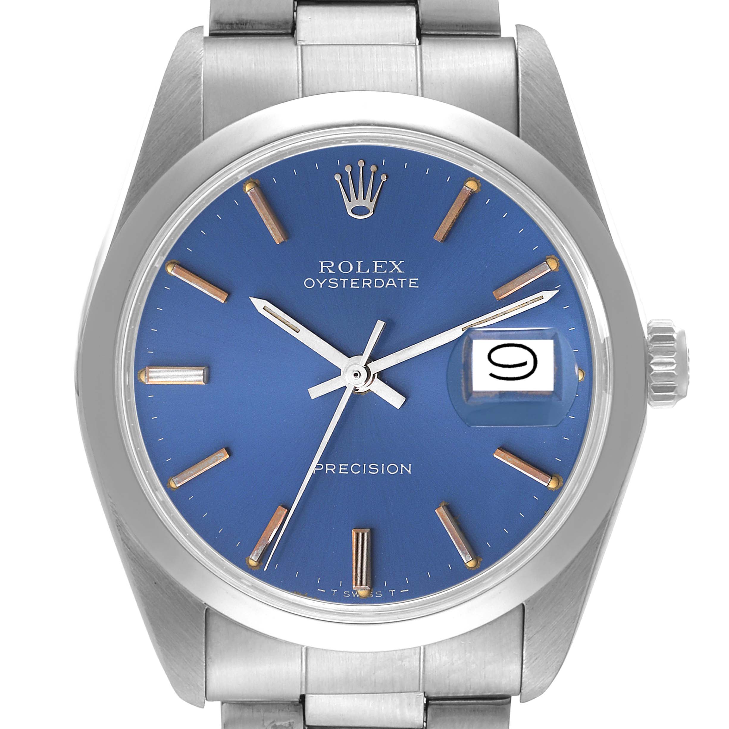 Rolex OysterDate Precision Blue Dial Steel Vintage Mens Watch 6694 ...