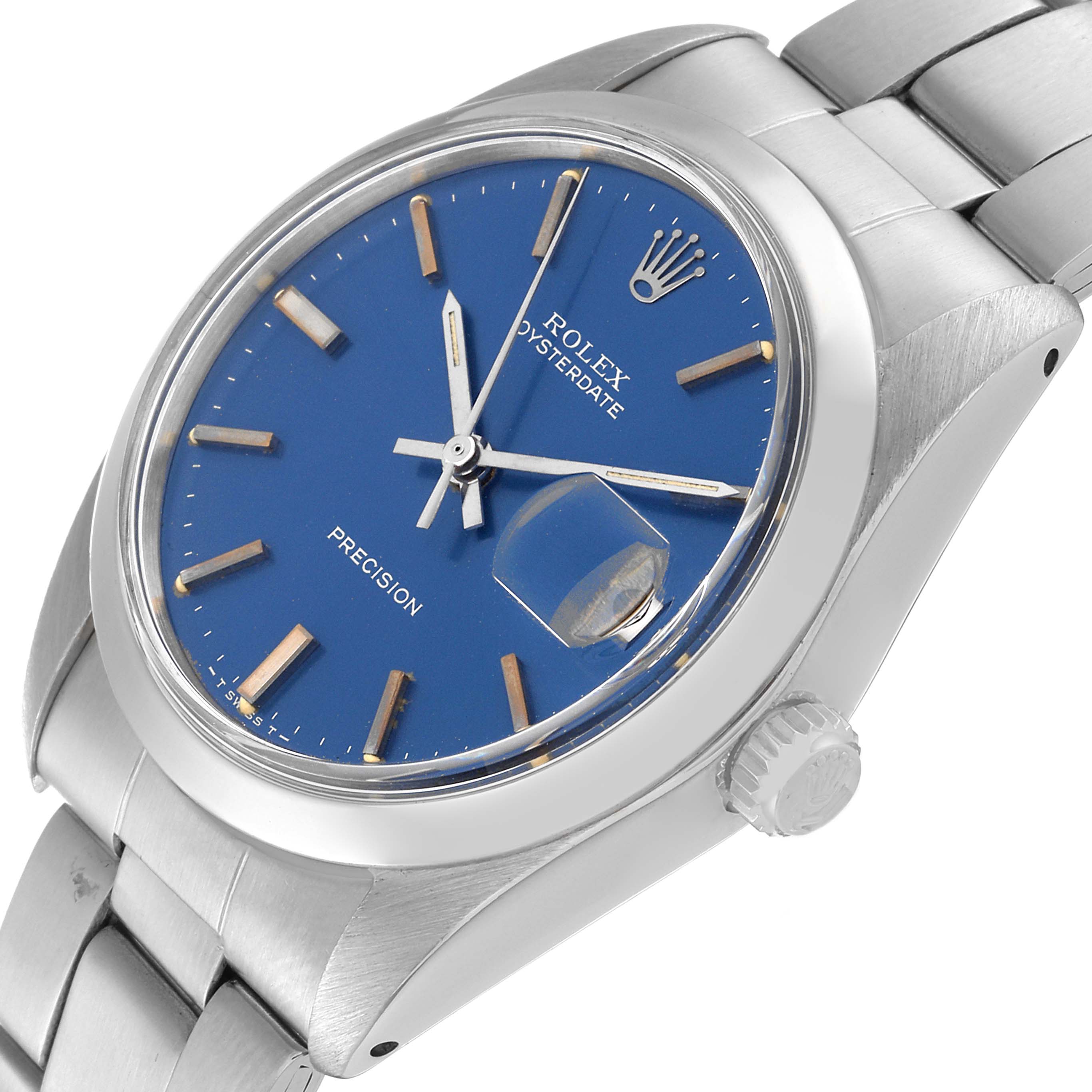 The Rolex Vintage Collection 6694 Men's Stainless Steel Blue Dial 6694 Men's Stainless Steel Blue Dial model is shown at an oblique angle displaying the blue dial, crown, and part of the metal bracelet.