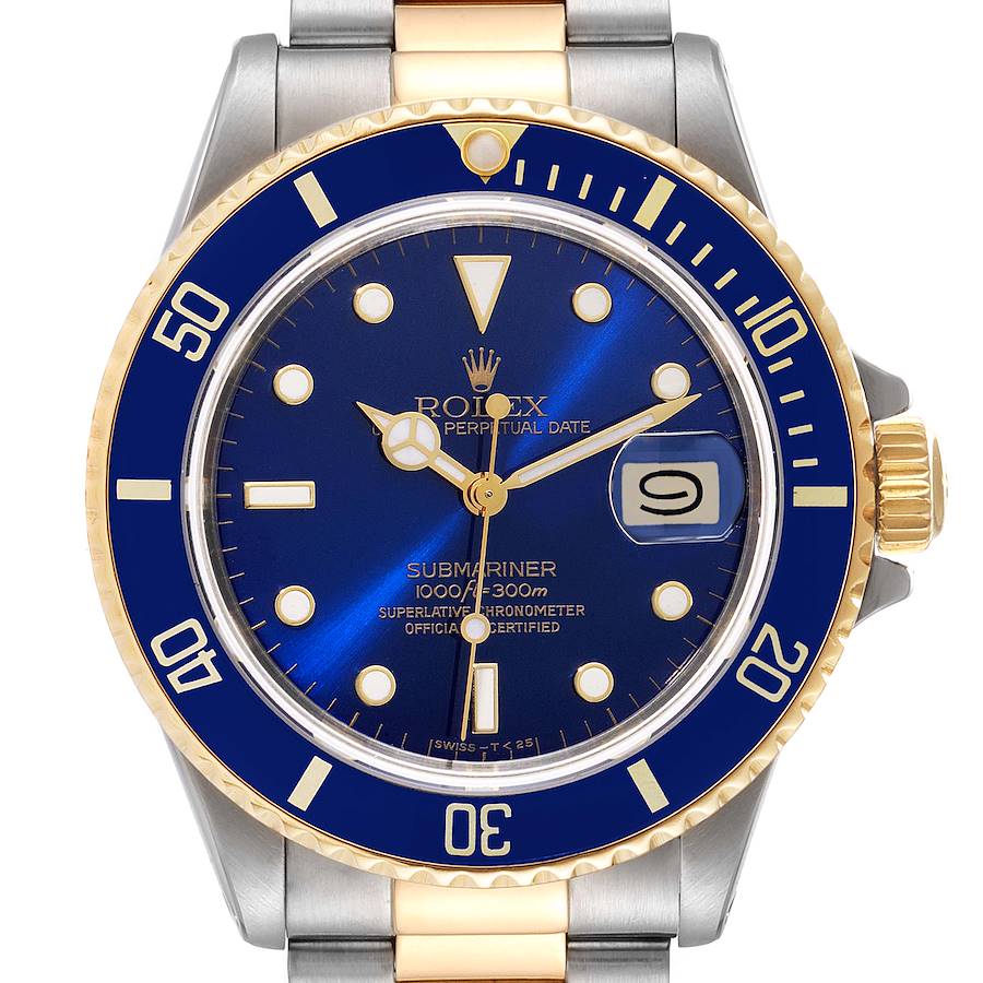 Rolex Submariner Steel 18K Yellow Gold Blue Dial Mens Watch 16803 ...