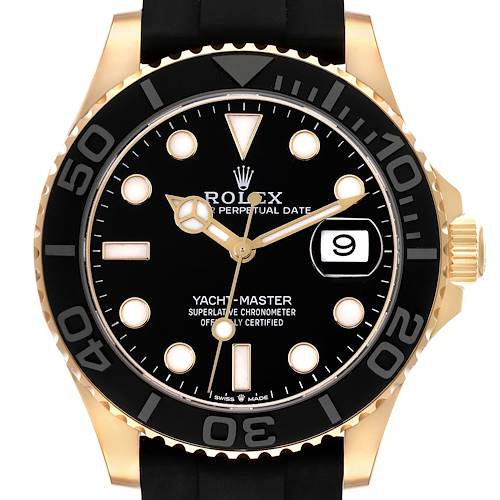 Photo of Rolex YachtMaster Yellow Gold Oysterflex Bracelet Mens Watch 226658 Box Card