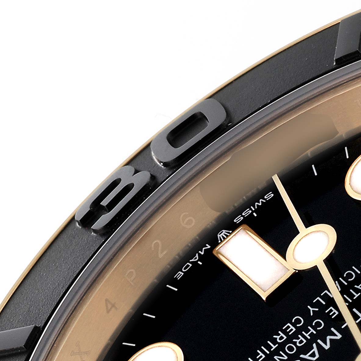 The image shows a close-up of the bezel and dial of a Rolex Yacht-Master 226658 Men's Yellow Gold Black Dial 226658 Men's Yellow Gold Black Dial watch, focusing on the "30" mark.