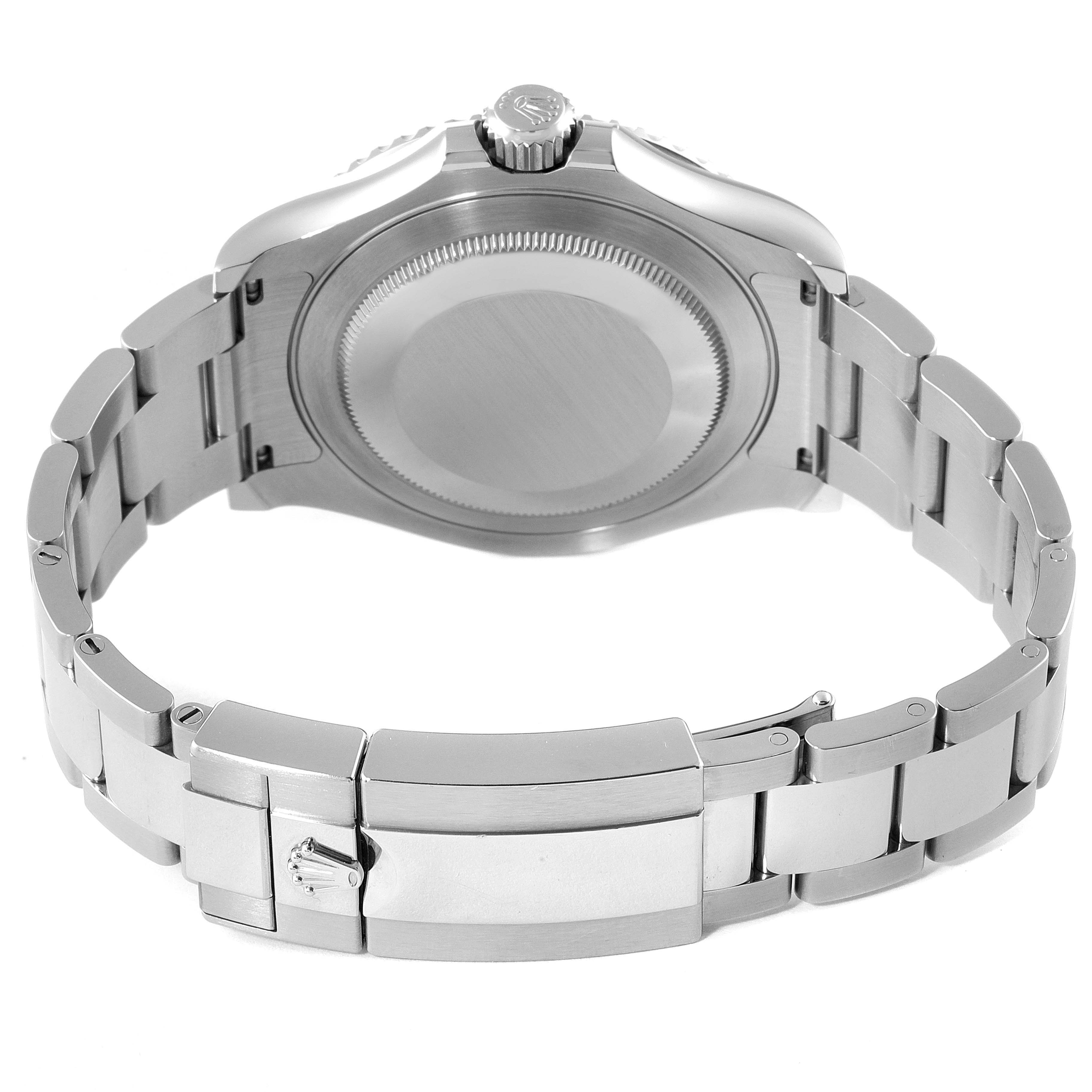 This image shows the back and bracelet of a Rolex Yacht-Master 126622 Men's Platinum Grey Dial 126622 Men's Platinum Grey Dial watch from a rear angle.