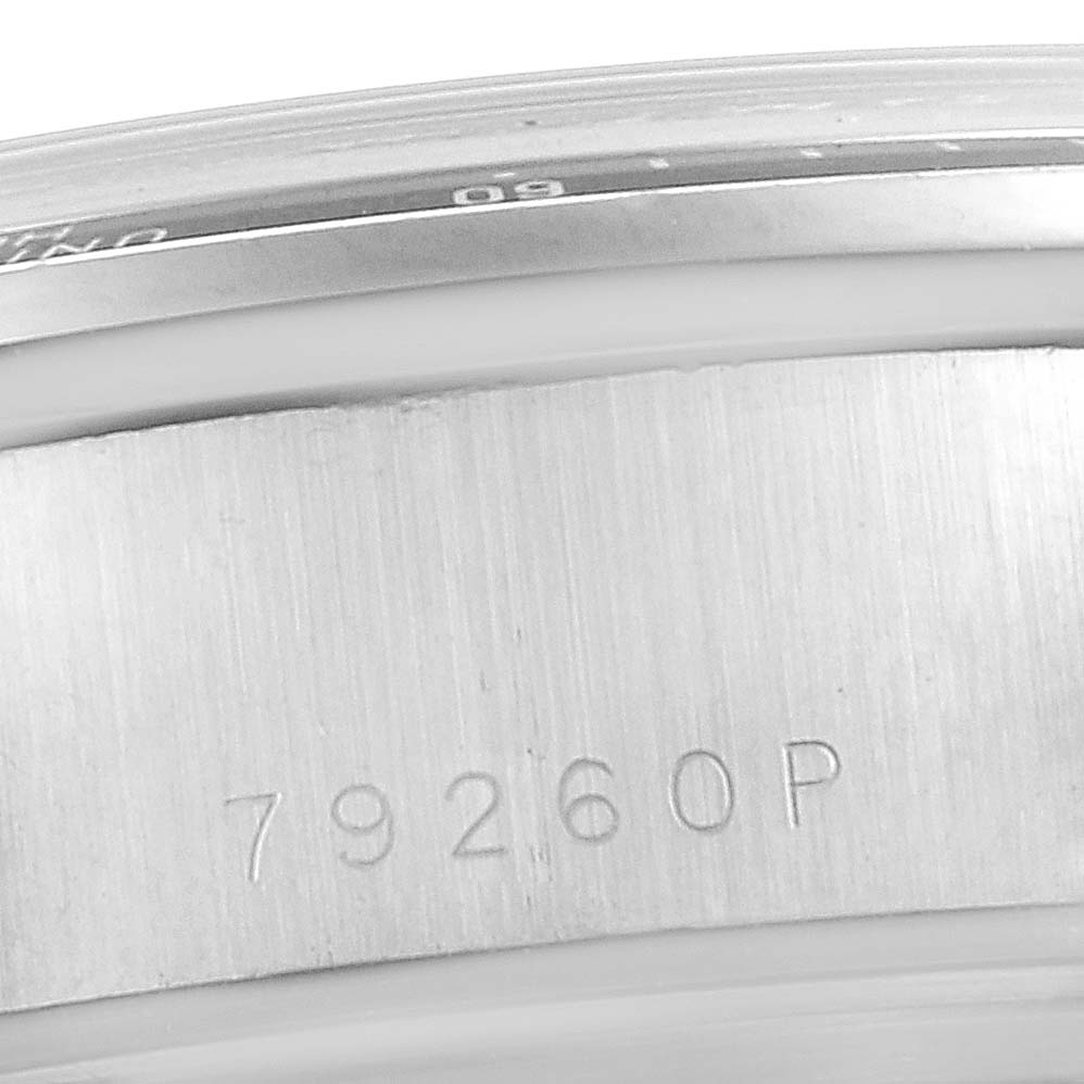 The image shows a close-up of the case side with model number engraving on the Tudor Tiger 79260 Men's Stainless Steel Black Dial 79260 Men's Stainless Steel Black Dial watch.