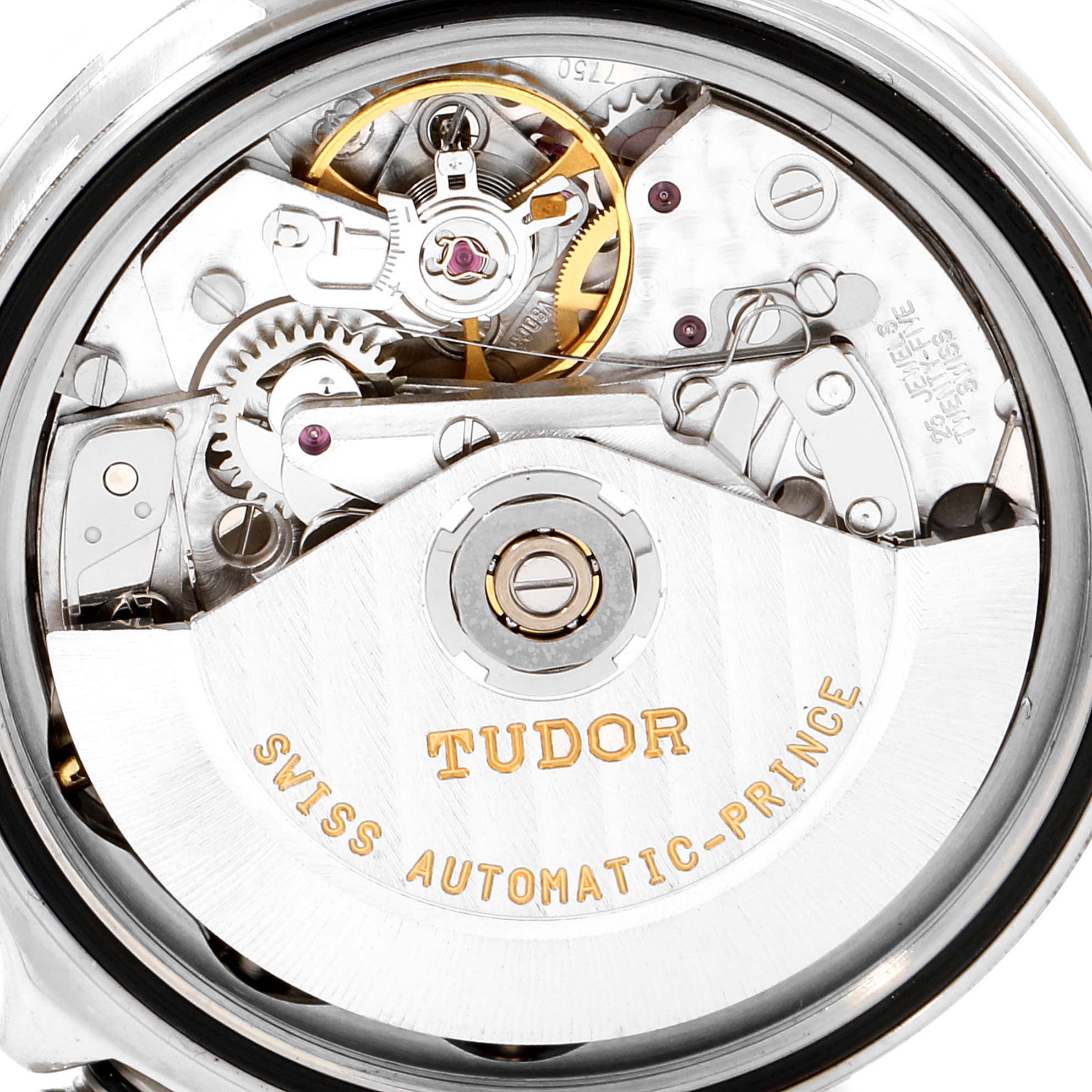 This close-up image shows the internal mechanism and movement of the Tudor Tiger 79260 Men's Stainless Steel Black Dial 79260 Men's Stainless Steel Black Dial model watch.